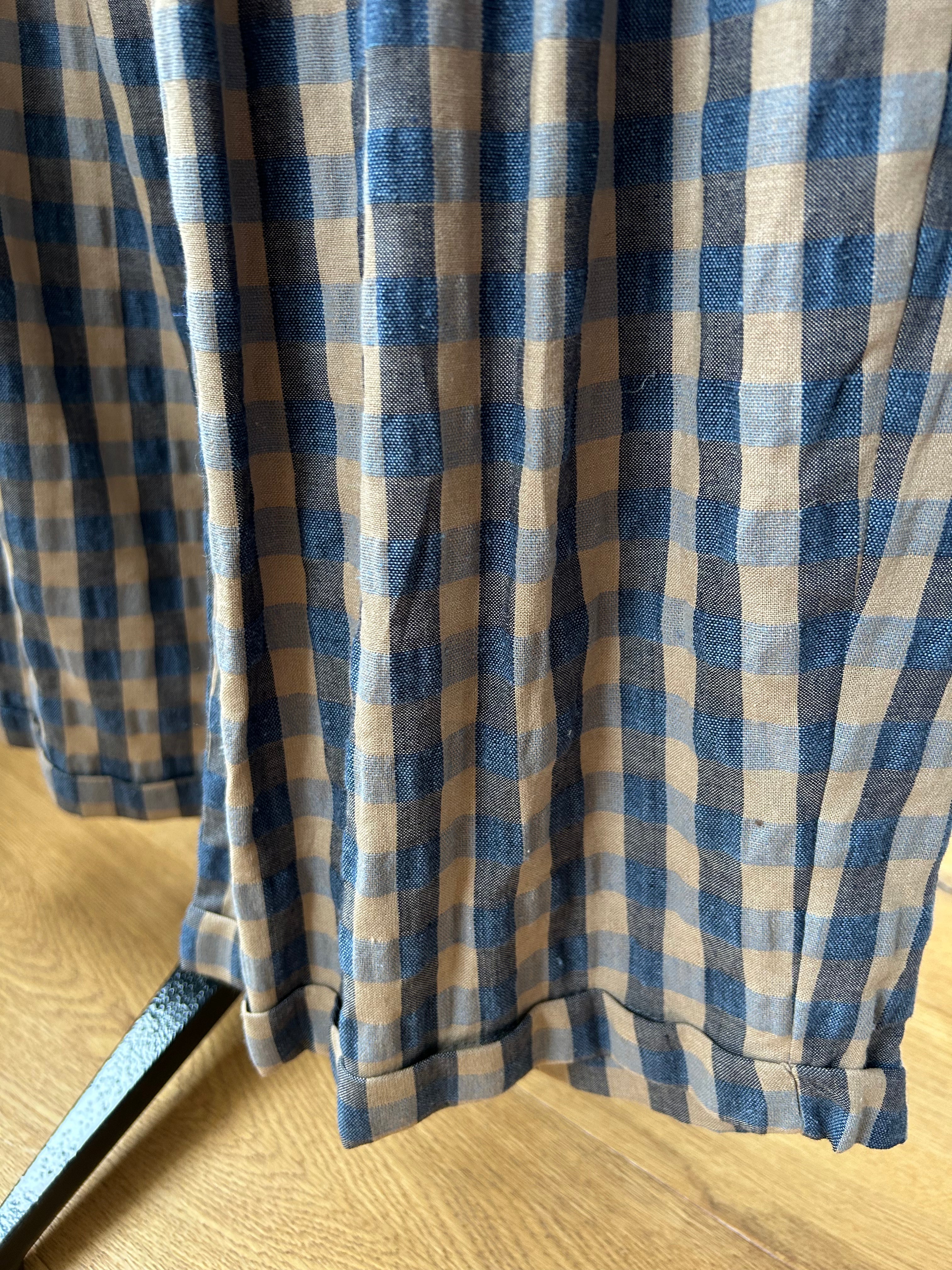 Karohose - hellbraun - blau