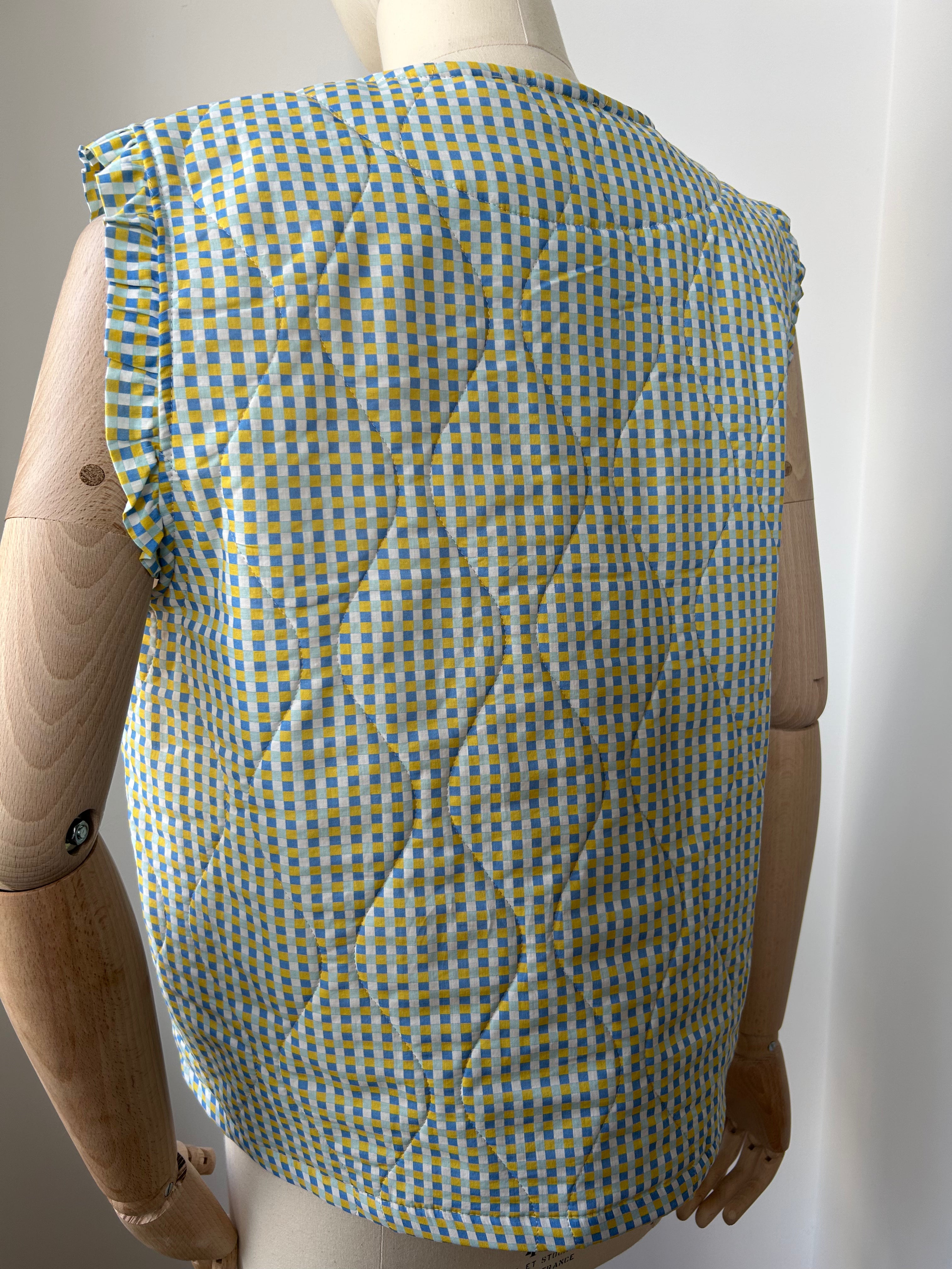 Weste mit Karo-Muster - blau - hellblau - gelb
