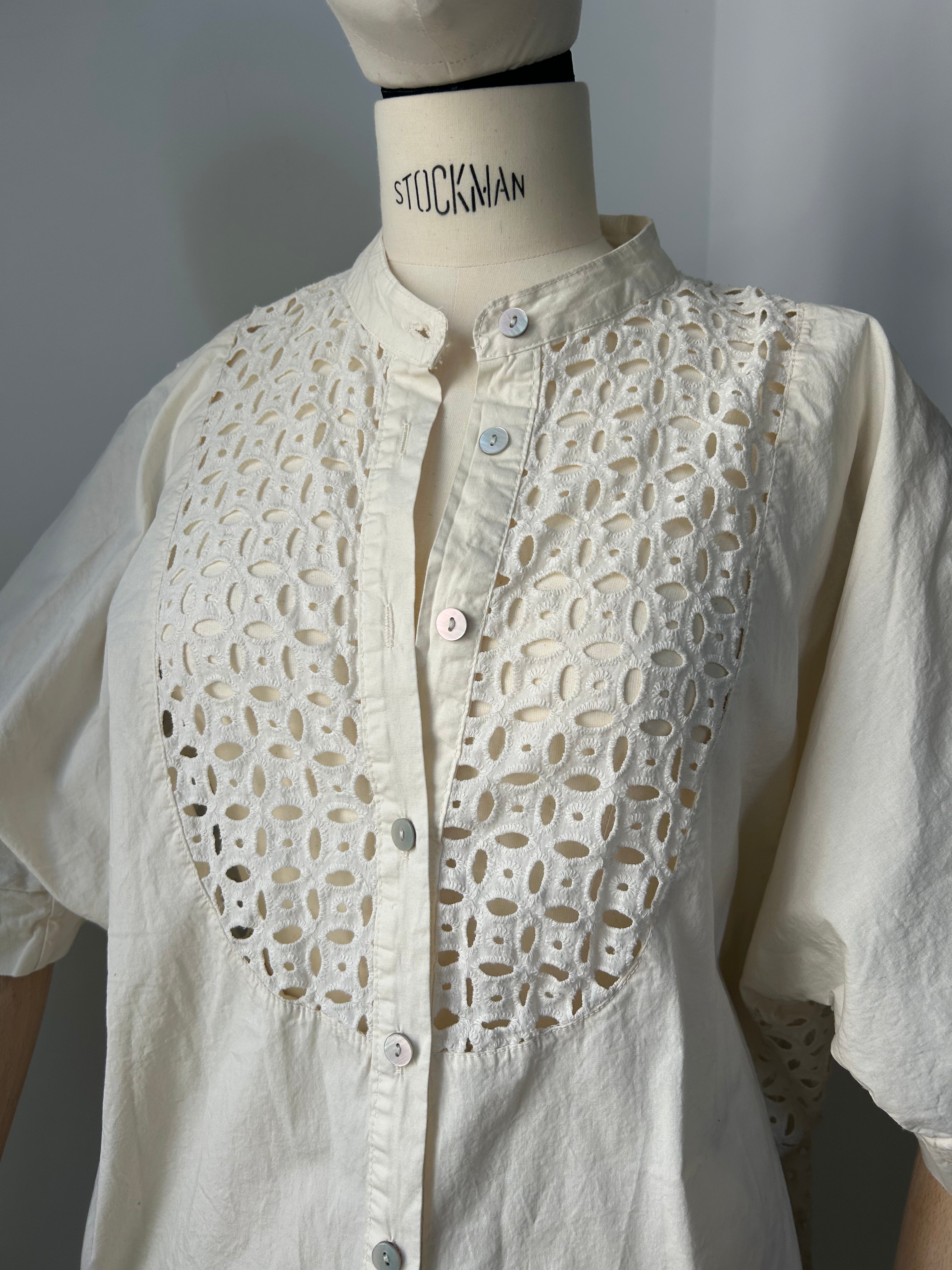Bluse mit Broderie-Spitze - Creme