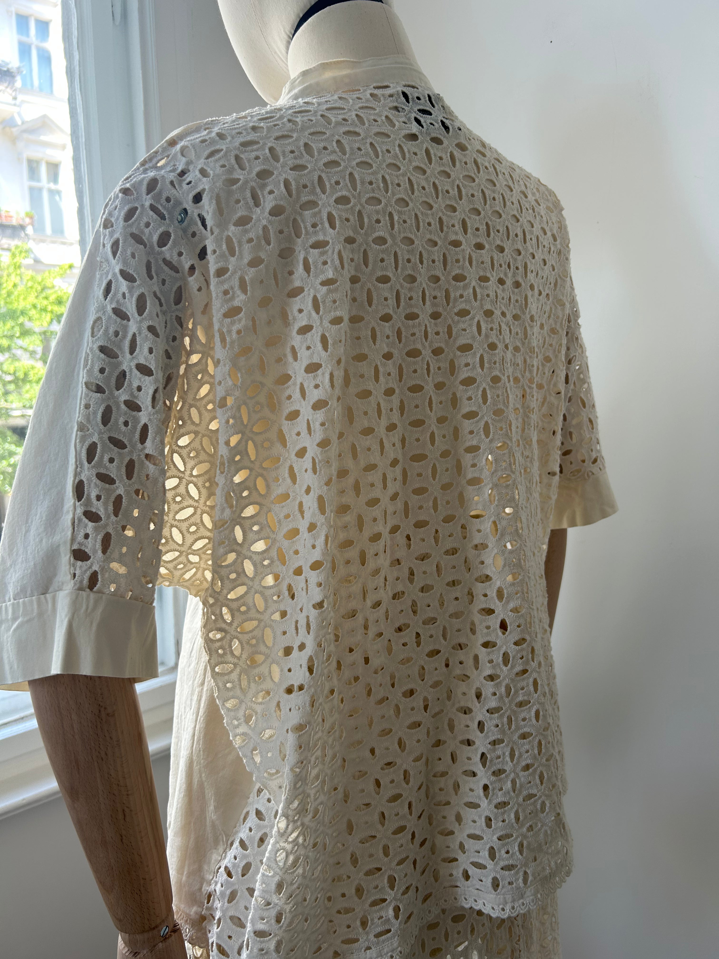 Bluse mit Broderie-Spitze - Creme