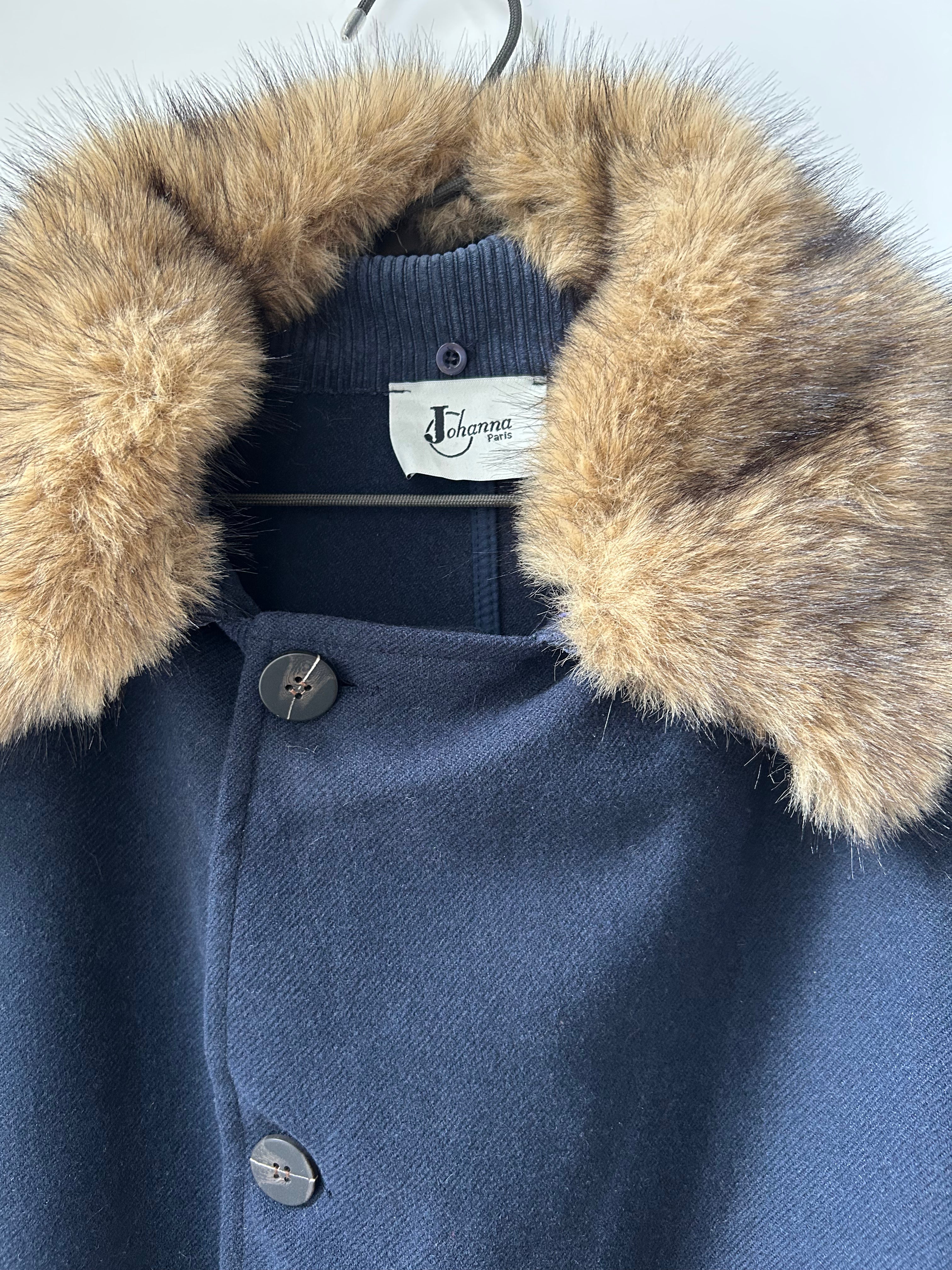 Cape-Jacke mit Faux Fellkragen zum Abknöpfen - blau