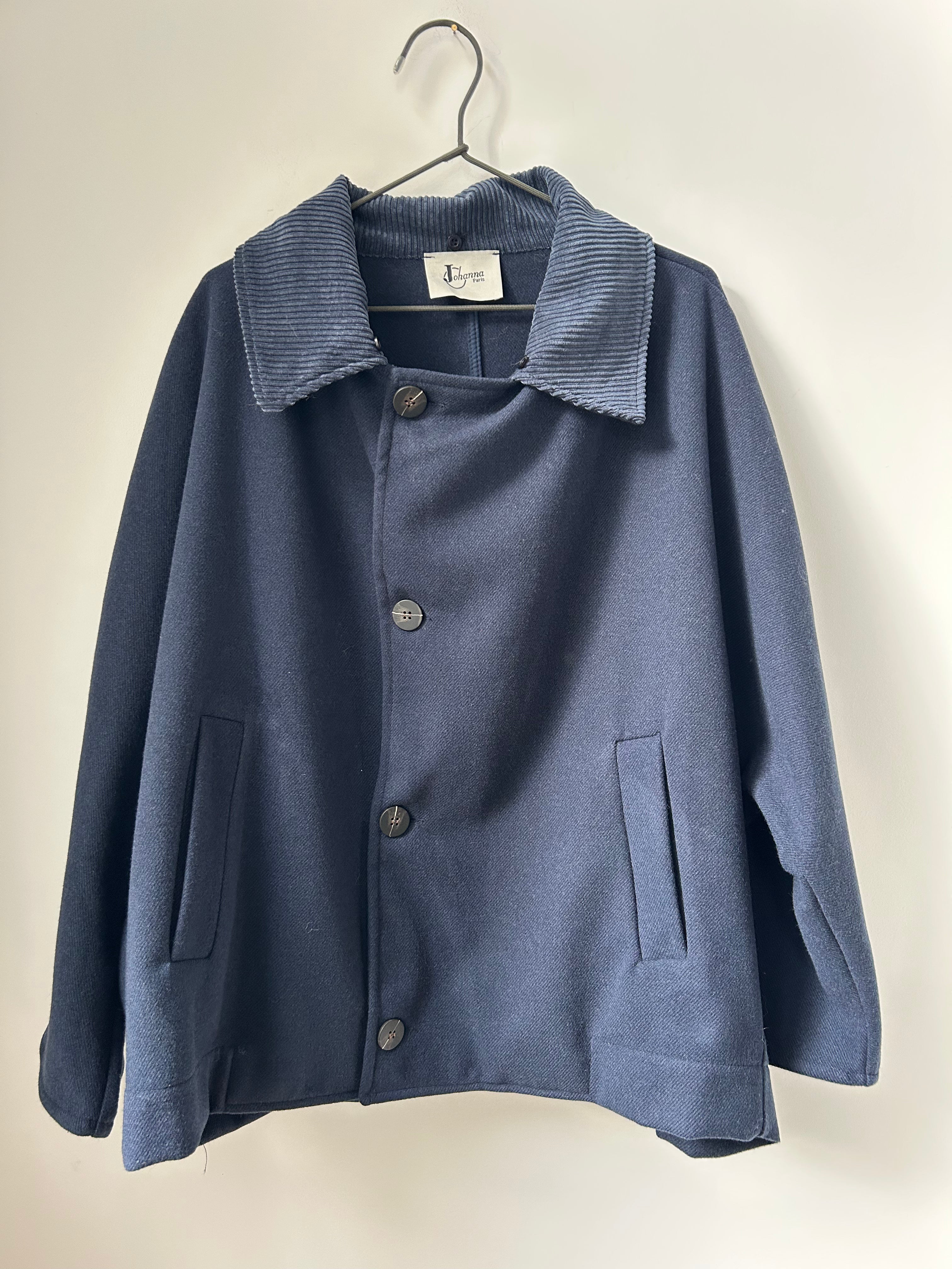 Cape-Jacke mit Faux Fellkragen zum Abknöpfen - blau