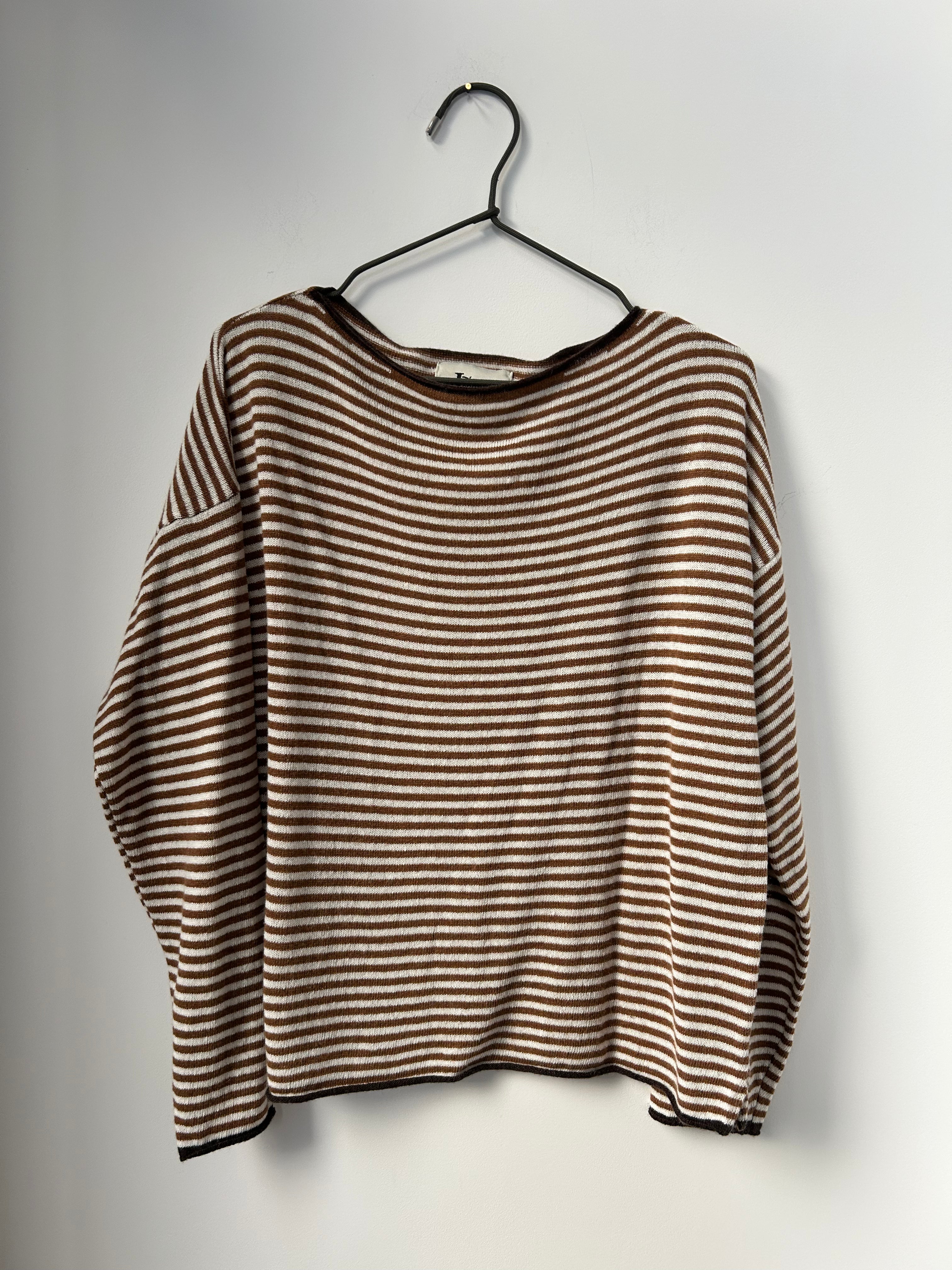 Ringelpullover mit Kaschmir - braun/creme