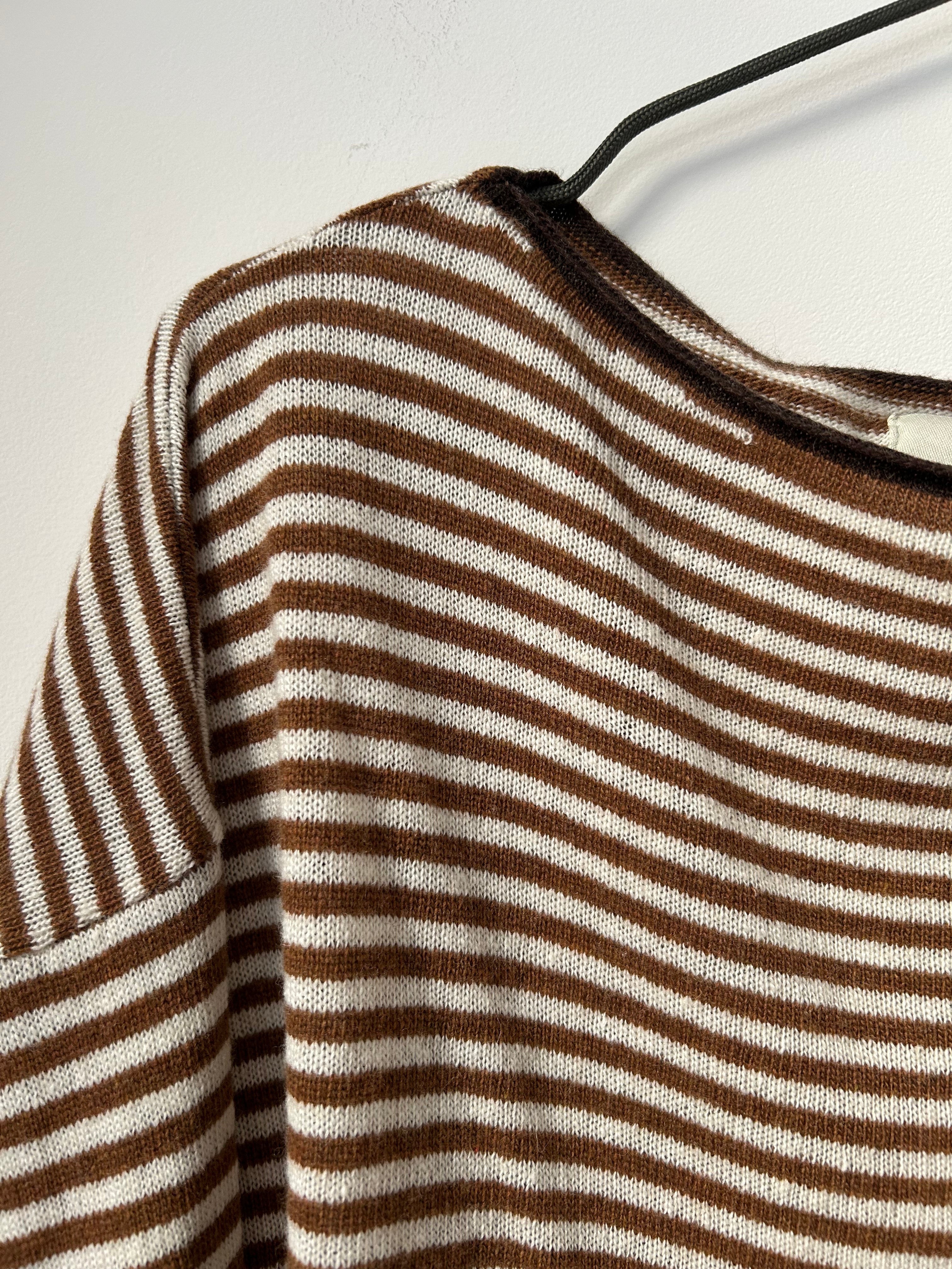 Ringelpullover mit Kaschmir - braun/creme