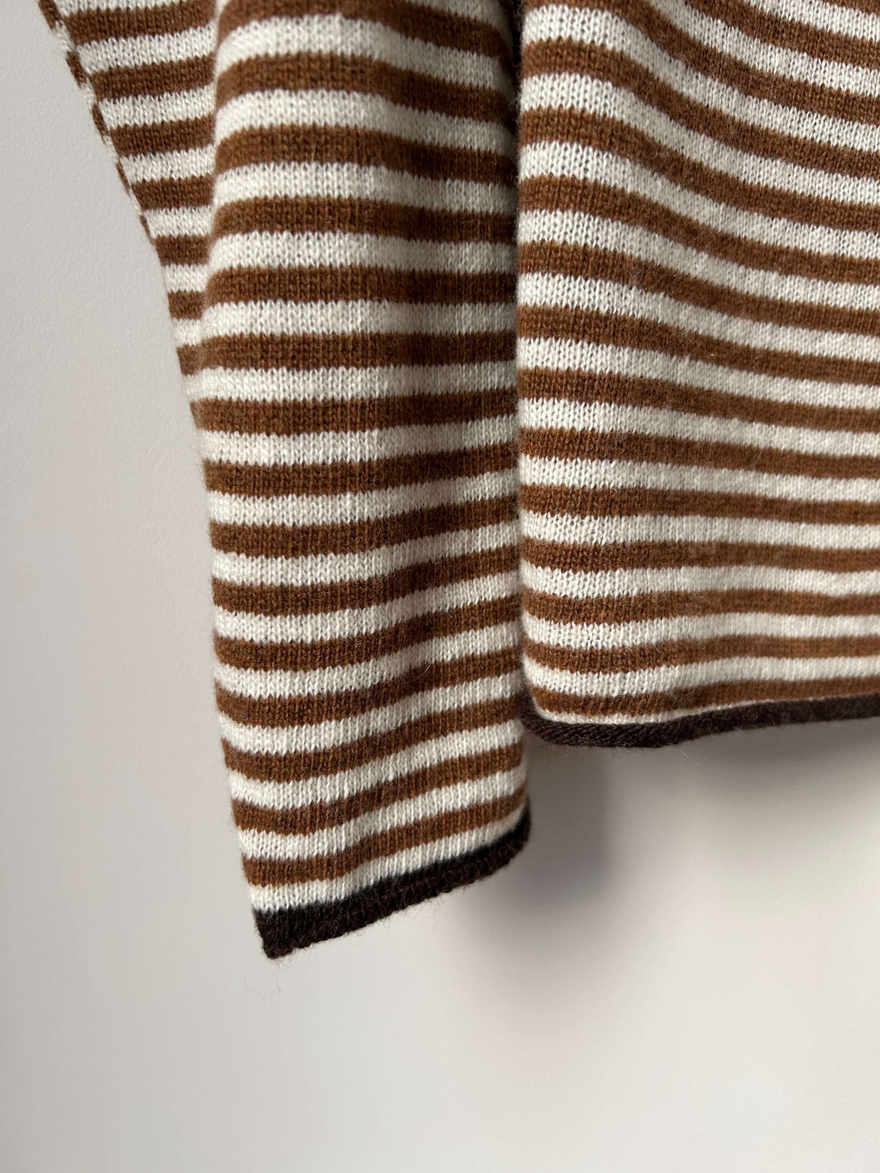 Ringelpullover mit Kaschmir - braun/creme