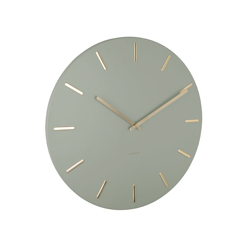 Schrägansicht der Wanduhr Charme in Grün mit Gold