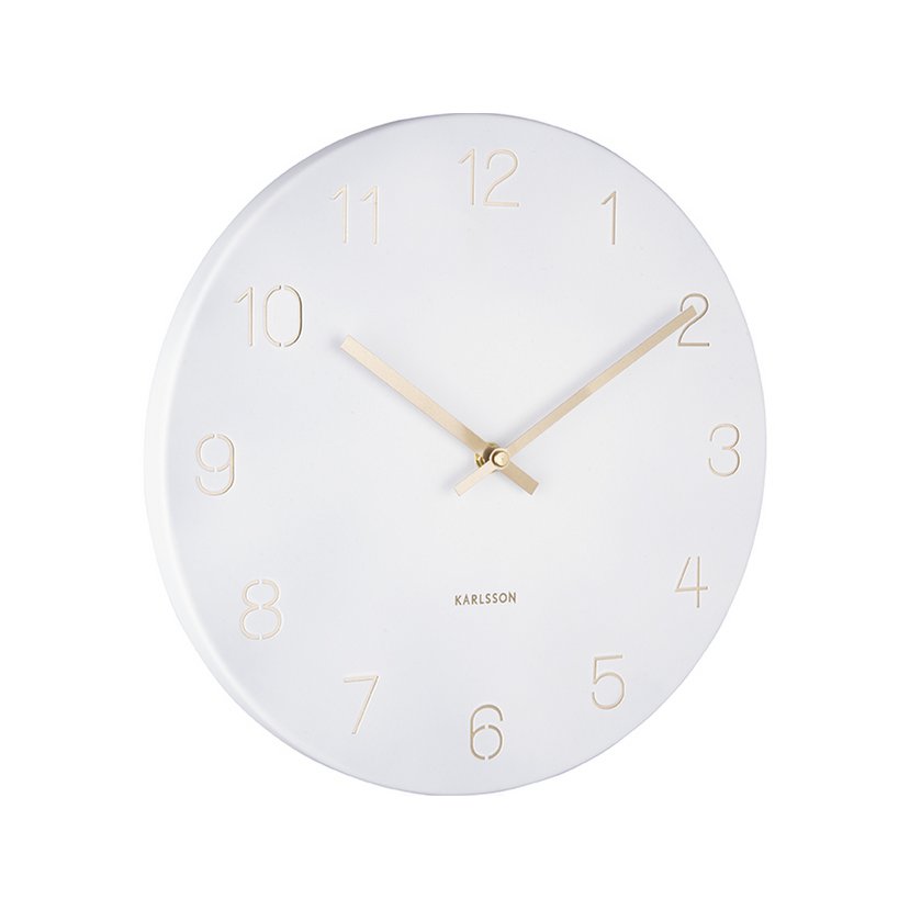 Schrägansicht der Karlsson Wanduhr Charme klein weiß