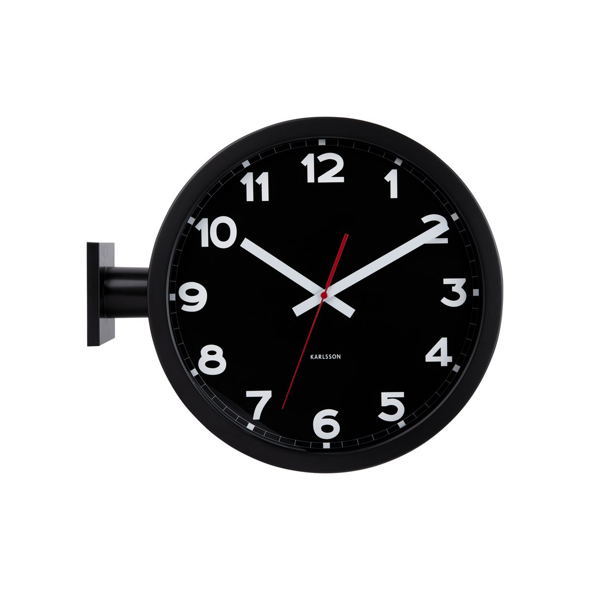 Frontansicht der Karlsson Wanduhr New Classic doppelseitig in Schwarz