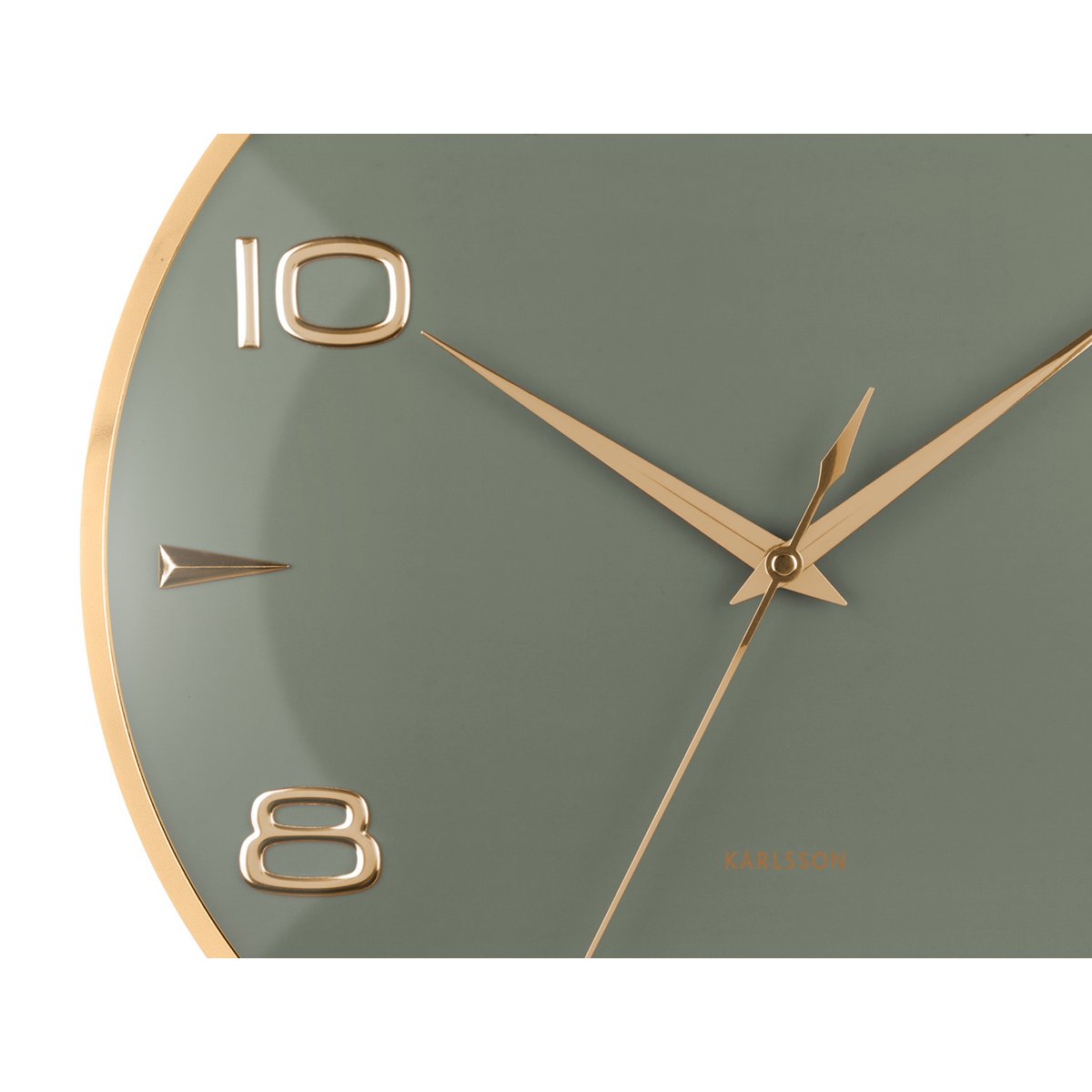 Detailaufnahme goldene Indizes der Wanduhr Sienna Glow