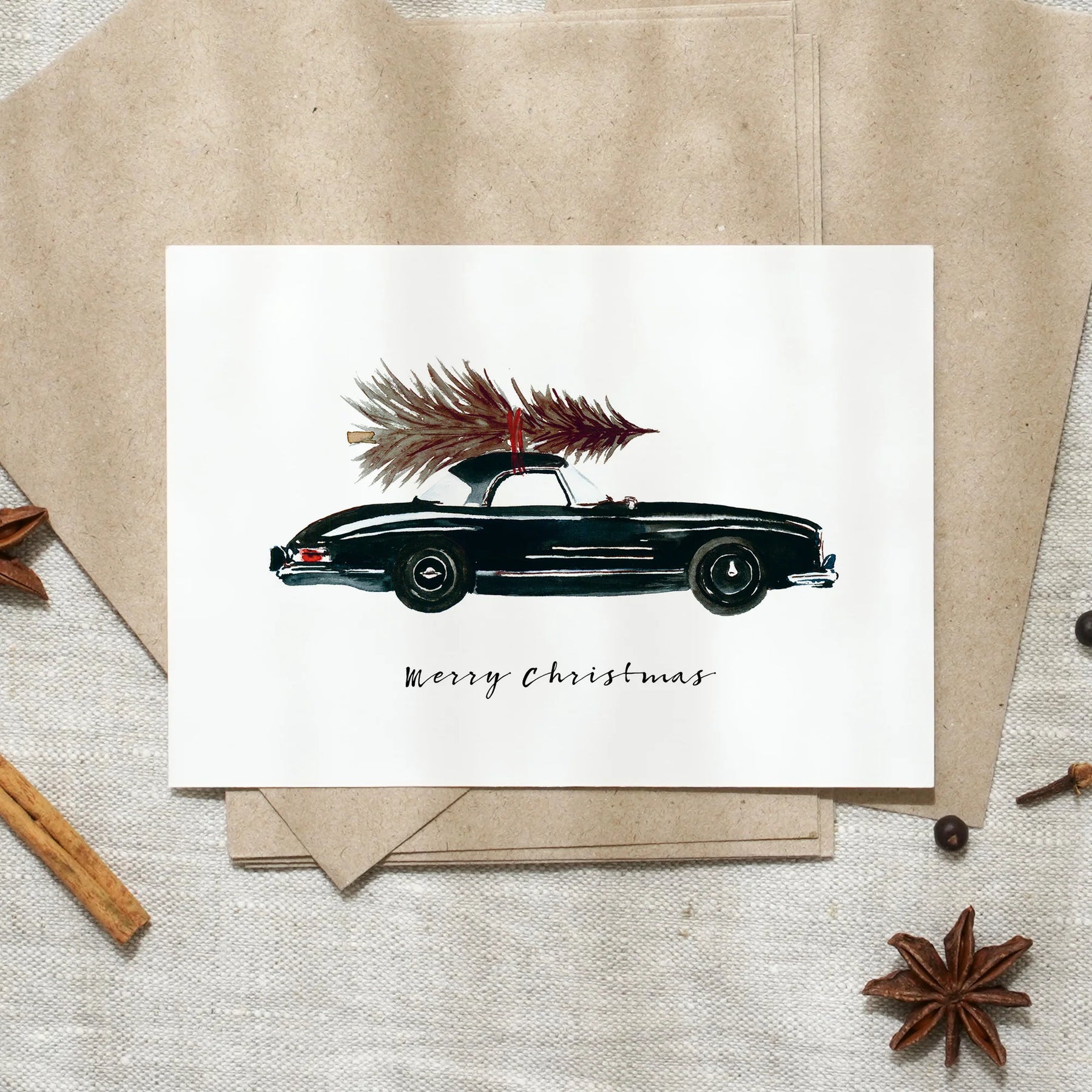 Postkarte - Black Christmas Car
