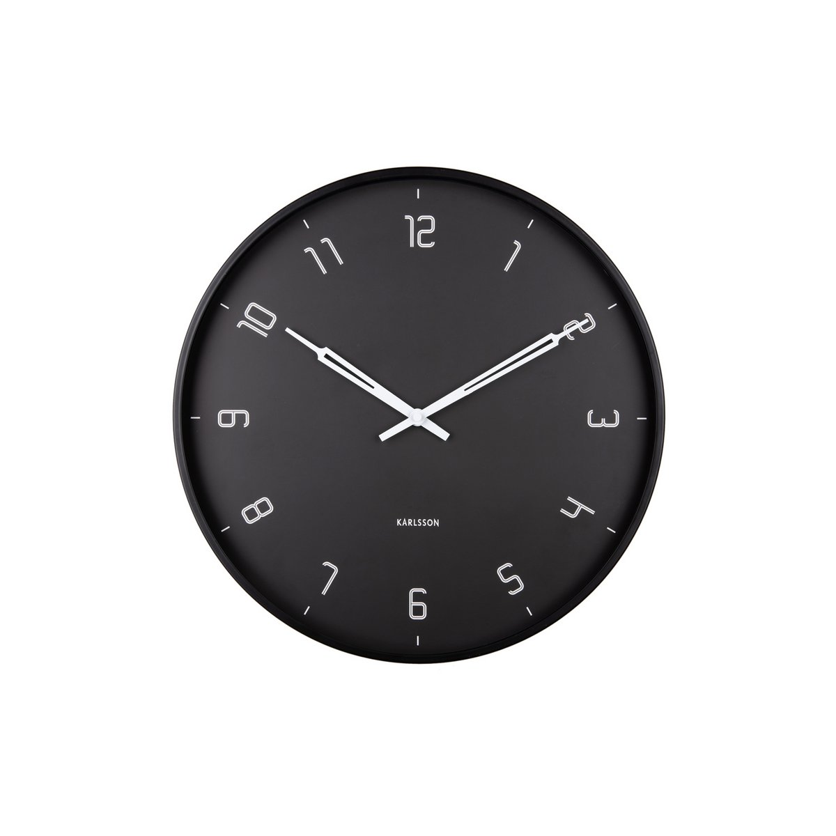 Frontansicht der schwarzen Karlsson Wanduhr Stark – schlicht & modern