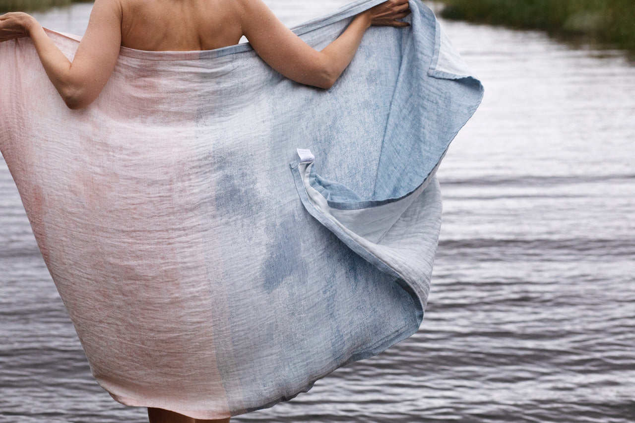 Strandtuch aus Leinen SAARI - rosé-blue