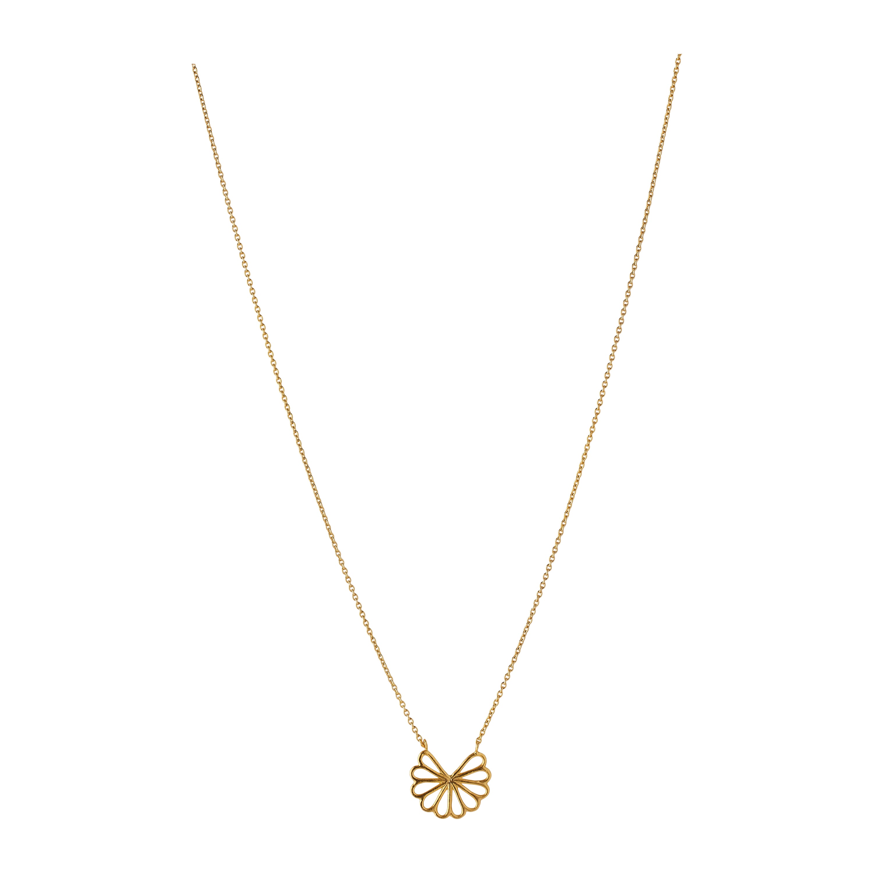 Goldene Small Bellis Halskette – schräge Ansicht mit Detailaufnahme des Anhängers
