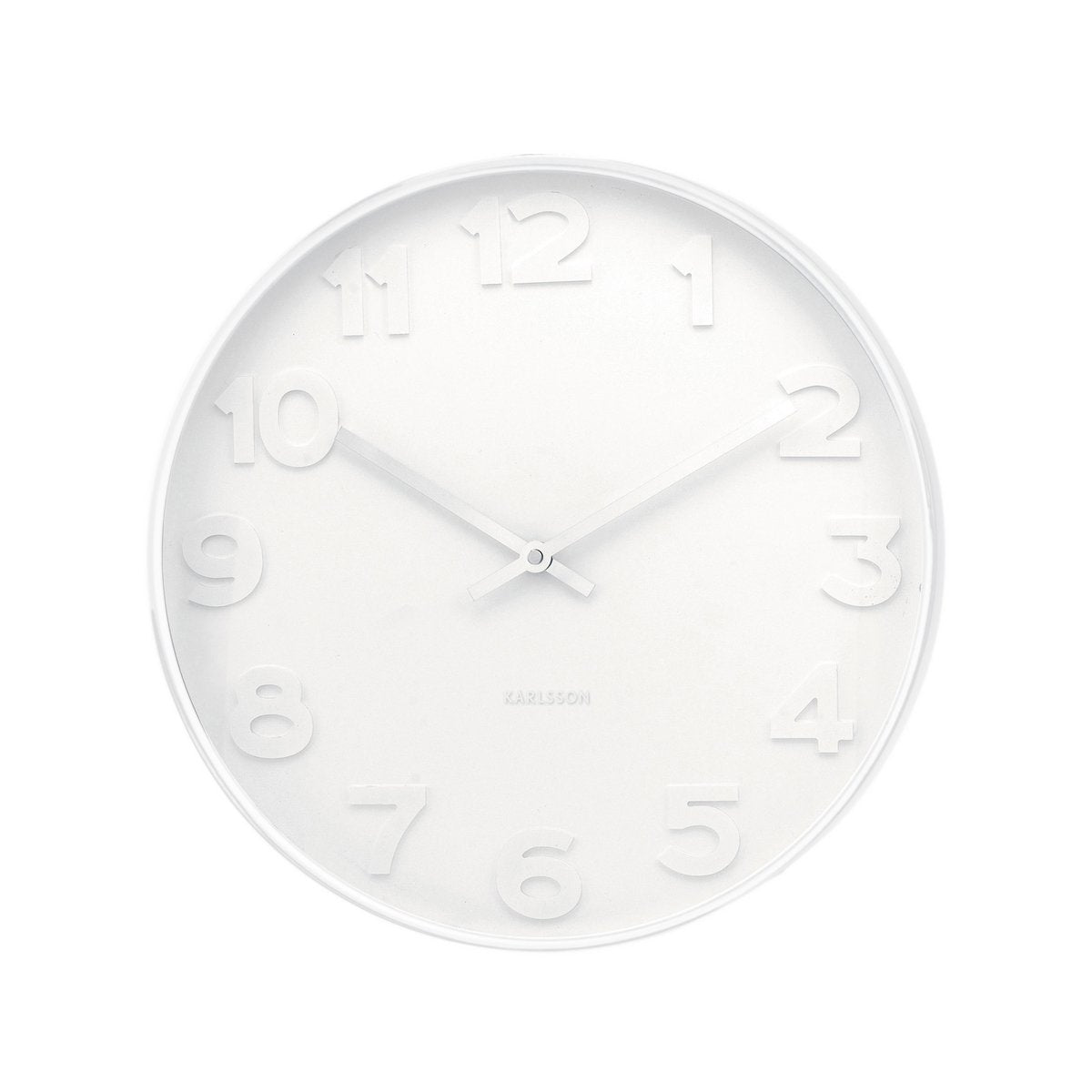 Karlsson Mr. White Zahlen Wanduhr in Weiß – Frontalansicht