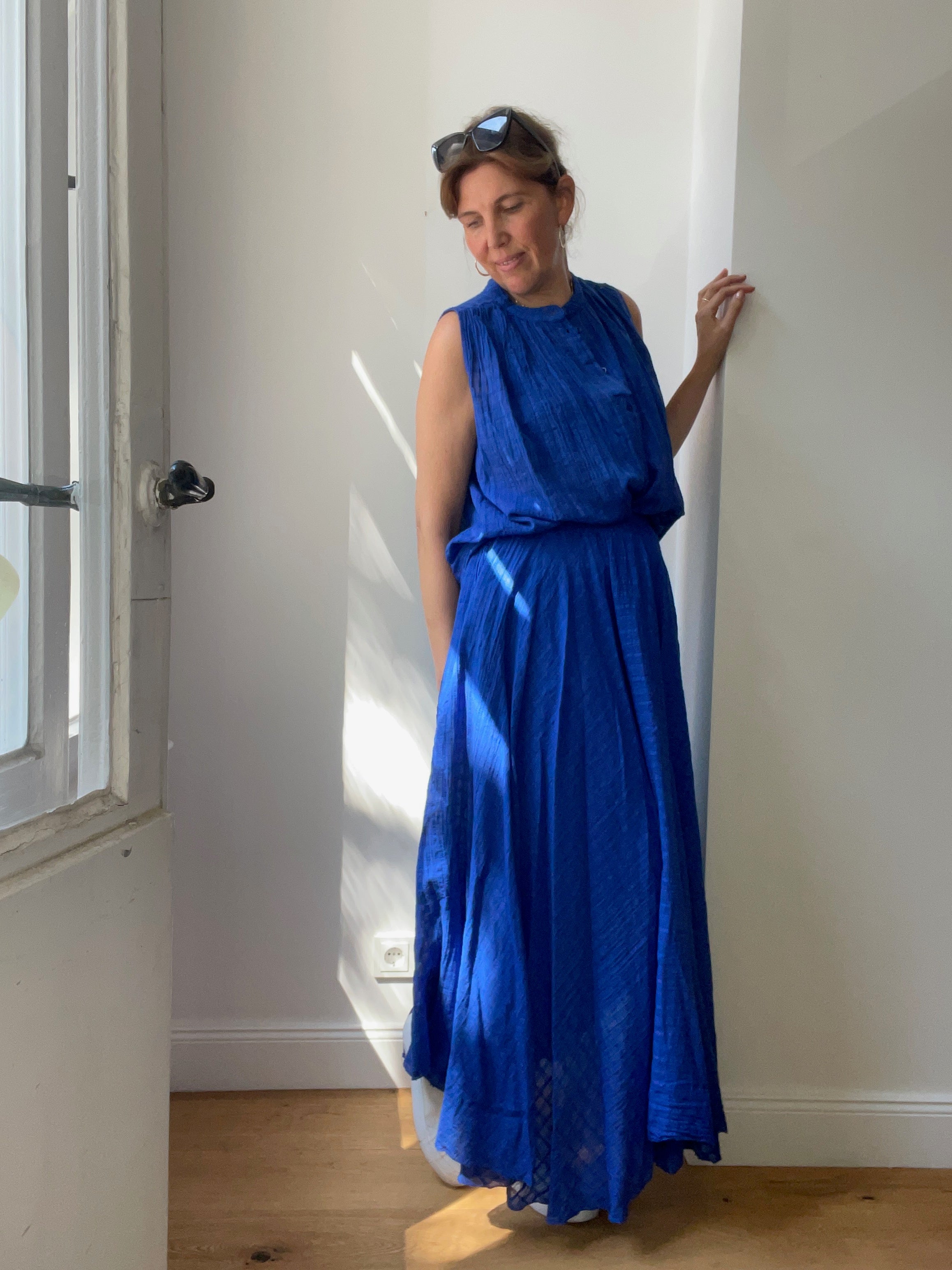 Ärmellose Bluse azurblau