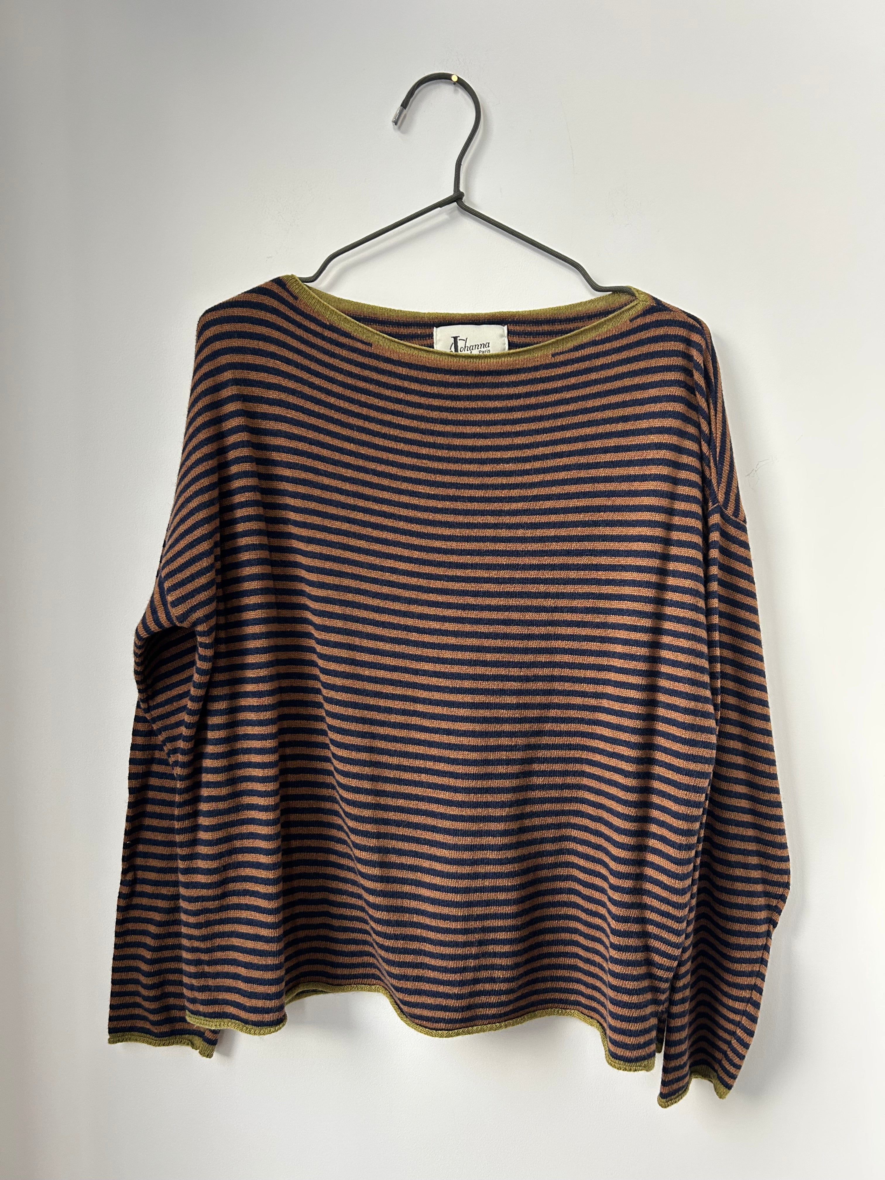 Ringelpullover mit Kaschmir - braun/dunkelblau