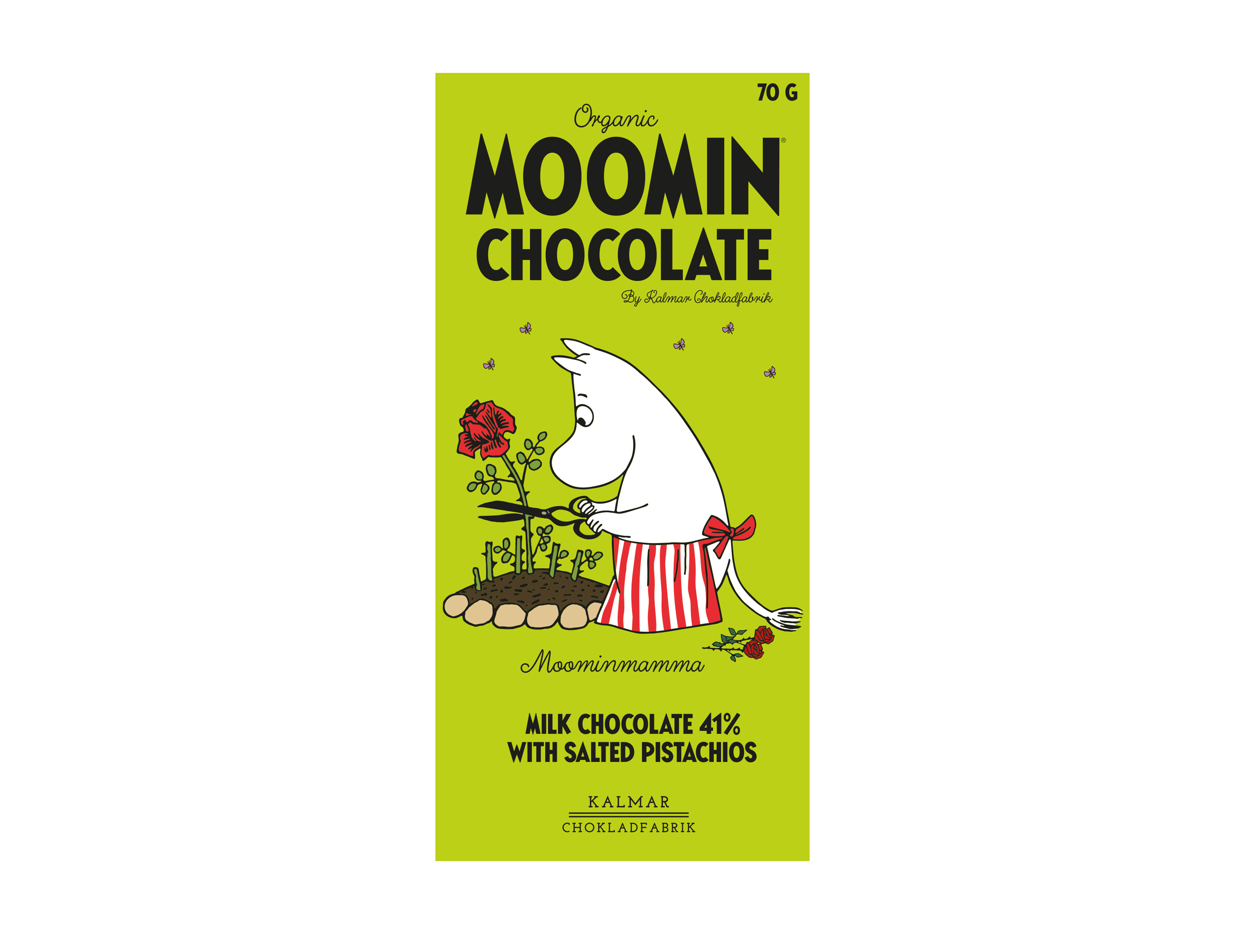 Mumin-Schokolade Moominmamma – Vollmilchschokolade mit Pistazie und Salz 70 g