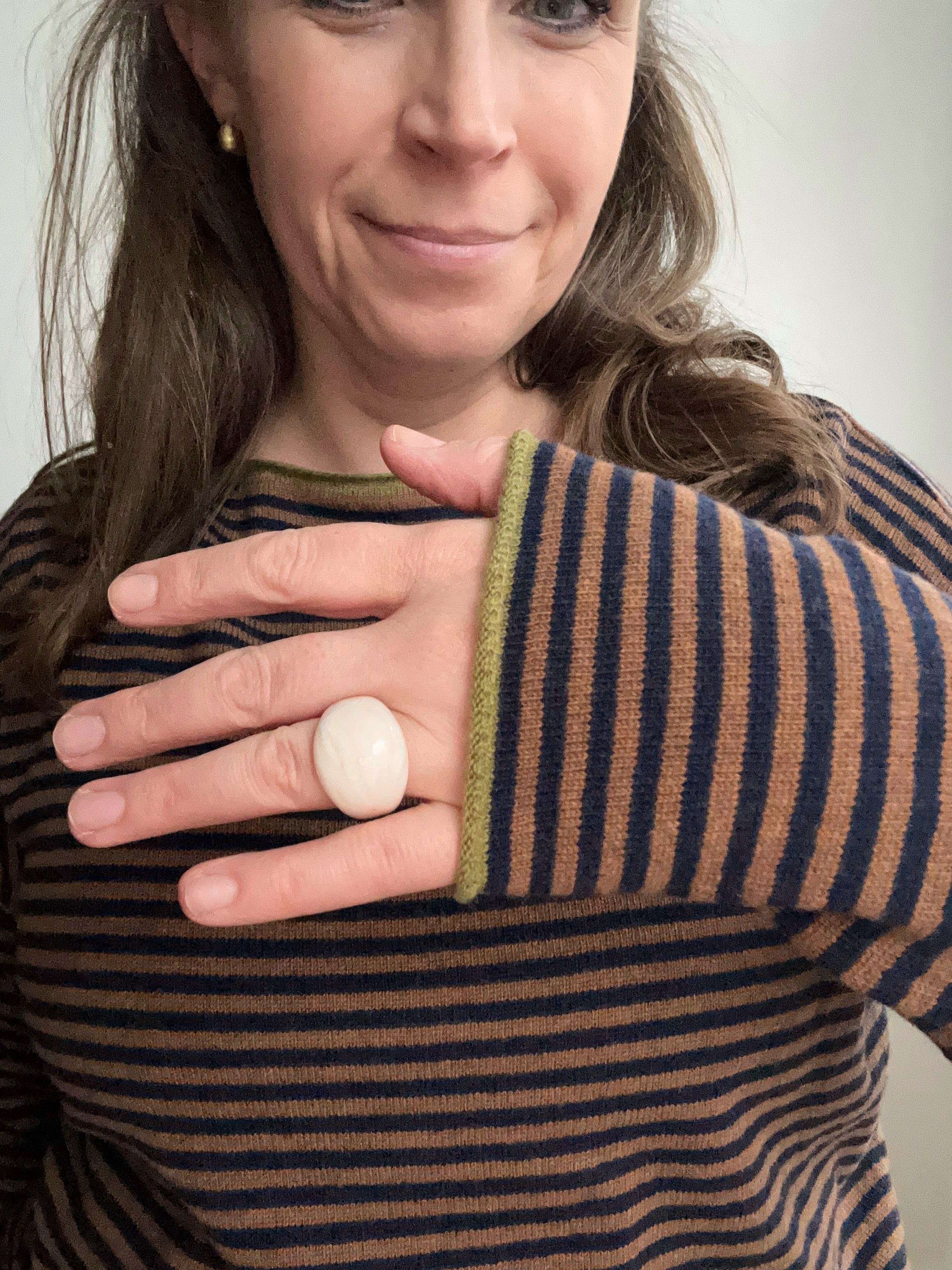 Ringelpullover mit Kaschmir - braun/dunkelblau