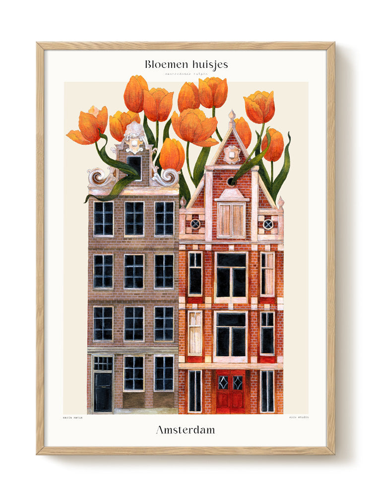 Druck - Bloemen huisjes - Amsterdam