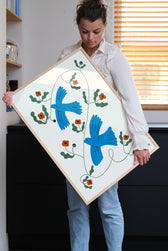Druck - Blue Doves with Poppies