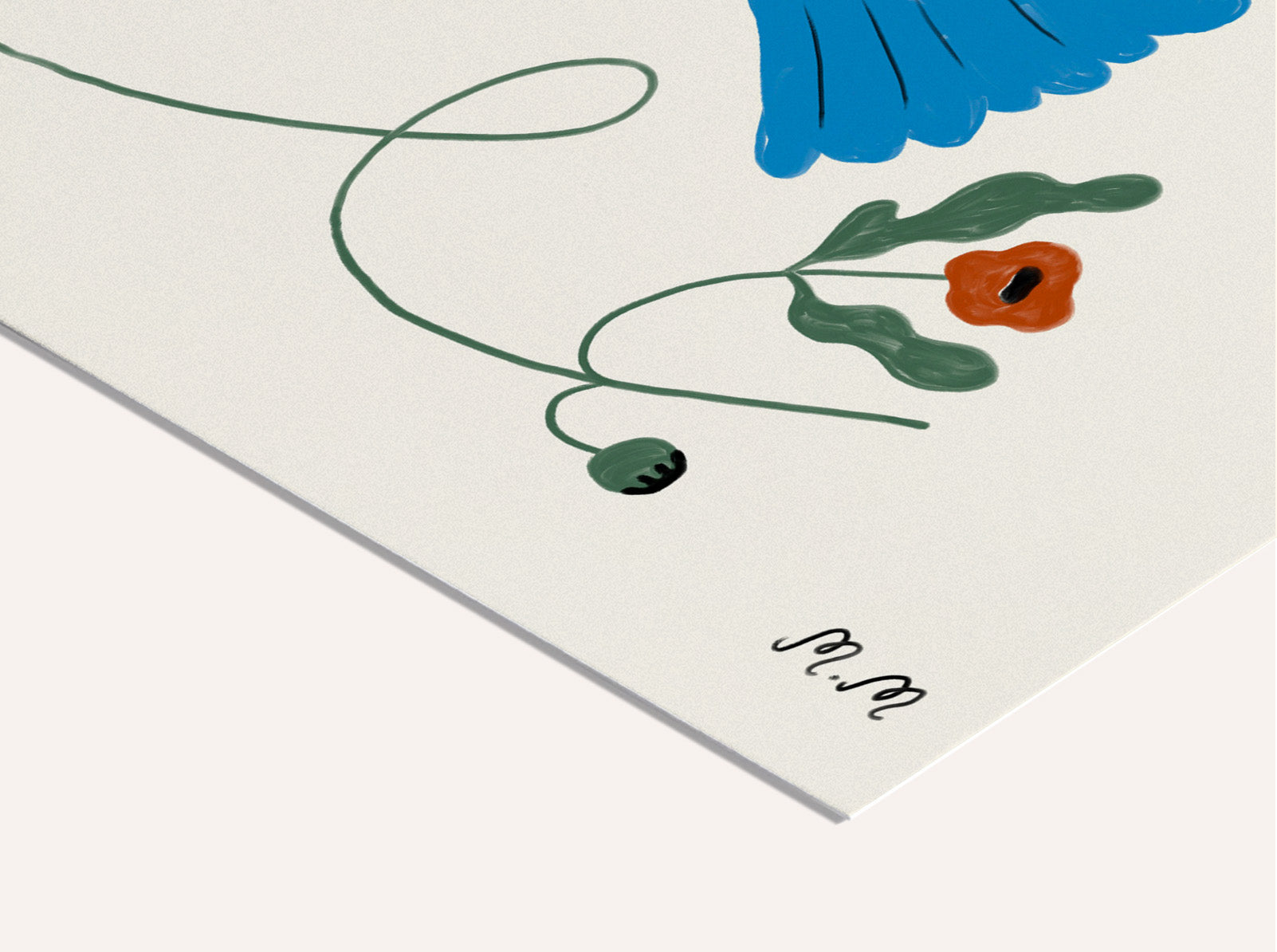 Druck - Blue Doves with Poppies