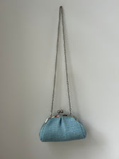 kleine Clutch im Raffia-Stil - silver / hellblau