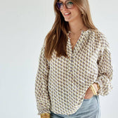 Damenbluse Noura mit Blumenmuster - Ecru (S/M)