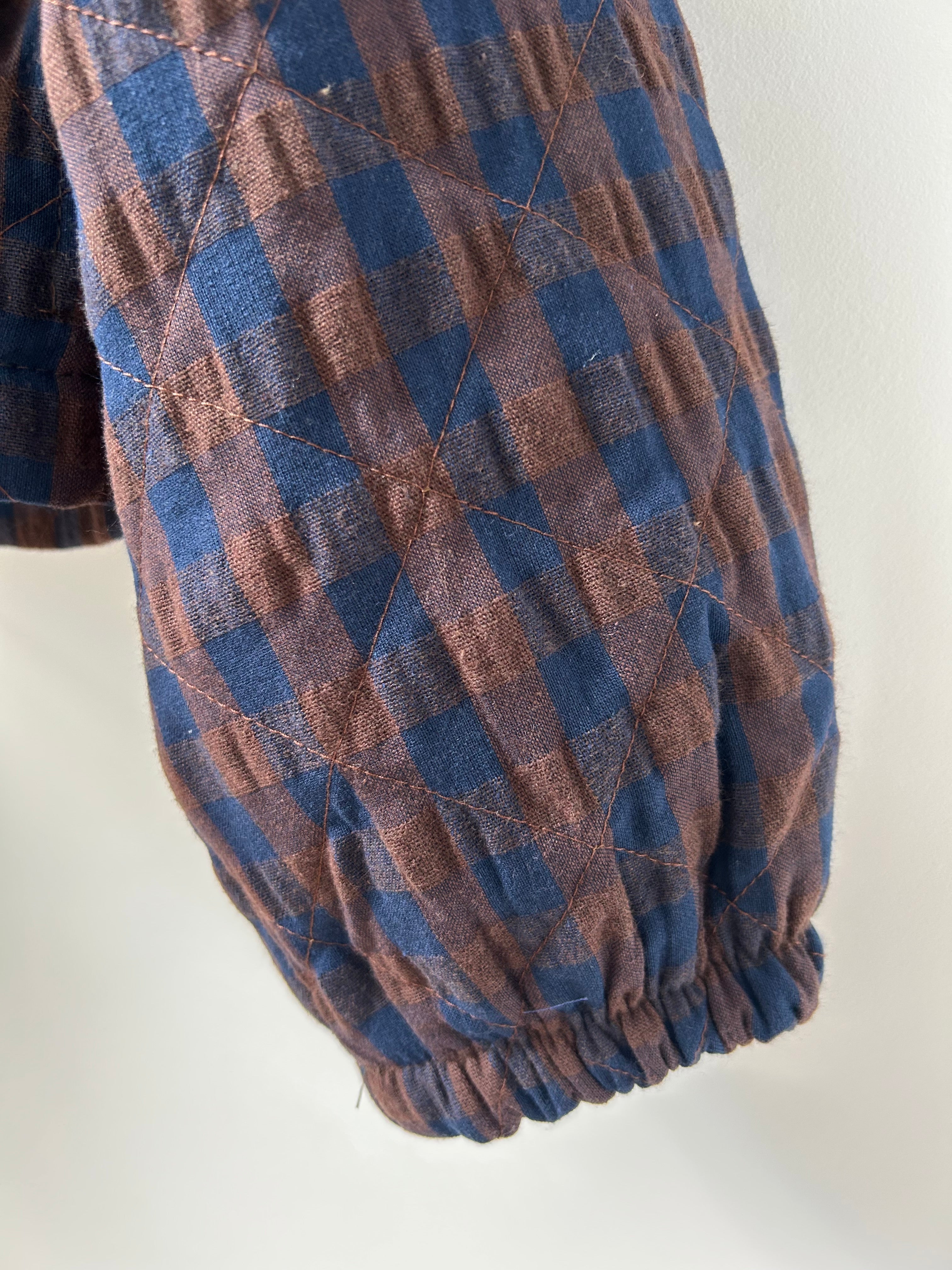 Kurze Herbstjacke kariert - Schokobraun und Blau