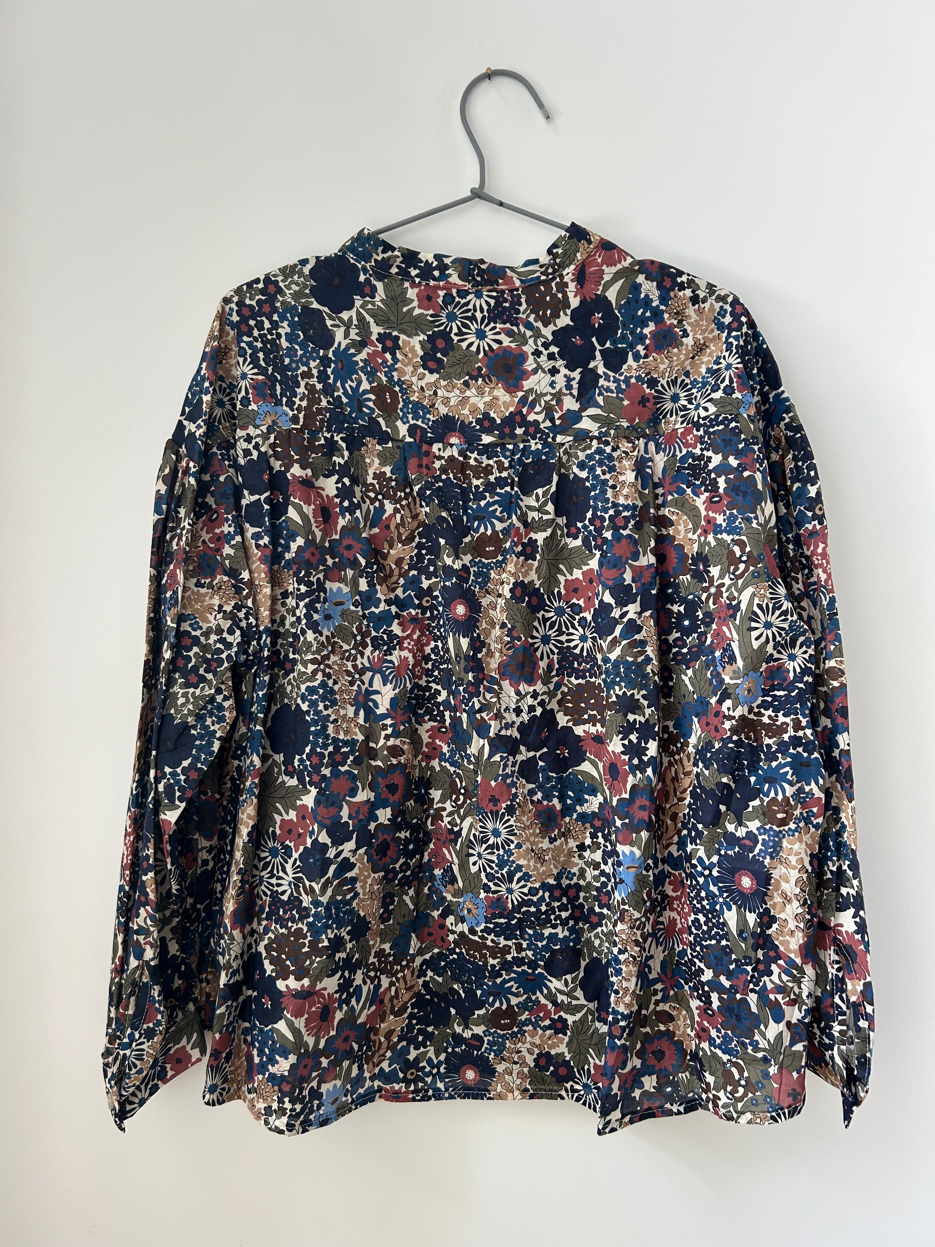 Langarmbluse mit Blumenmuster - blau