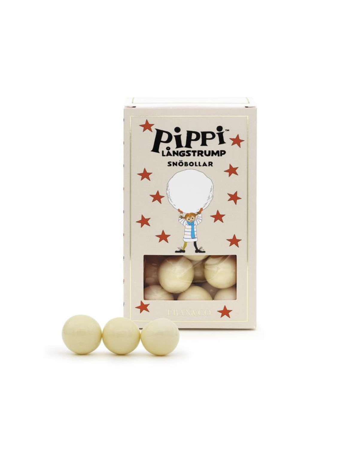 Pippi Langstrumpf Schneebälle – Weiße Schokolade & Knuspermais (90 g)