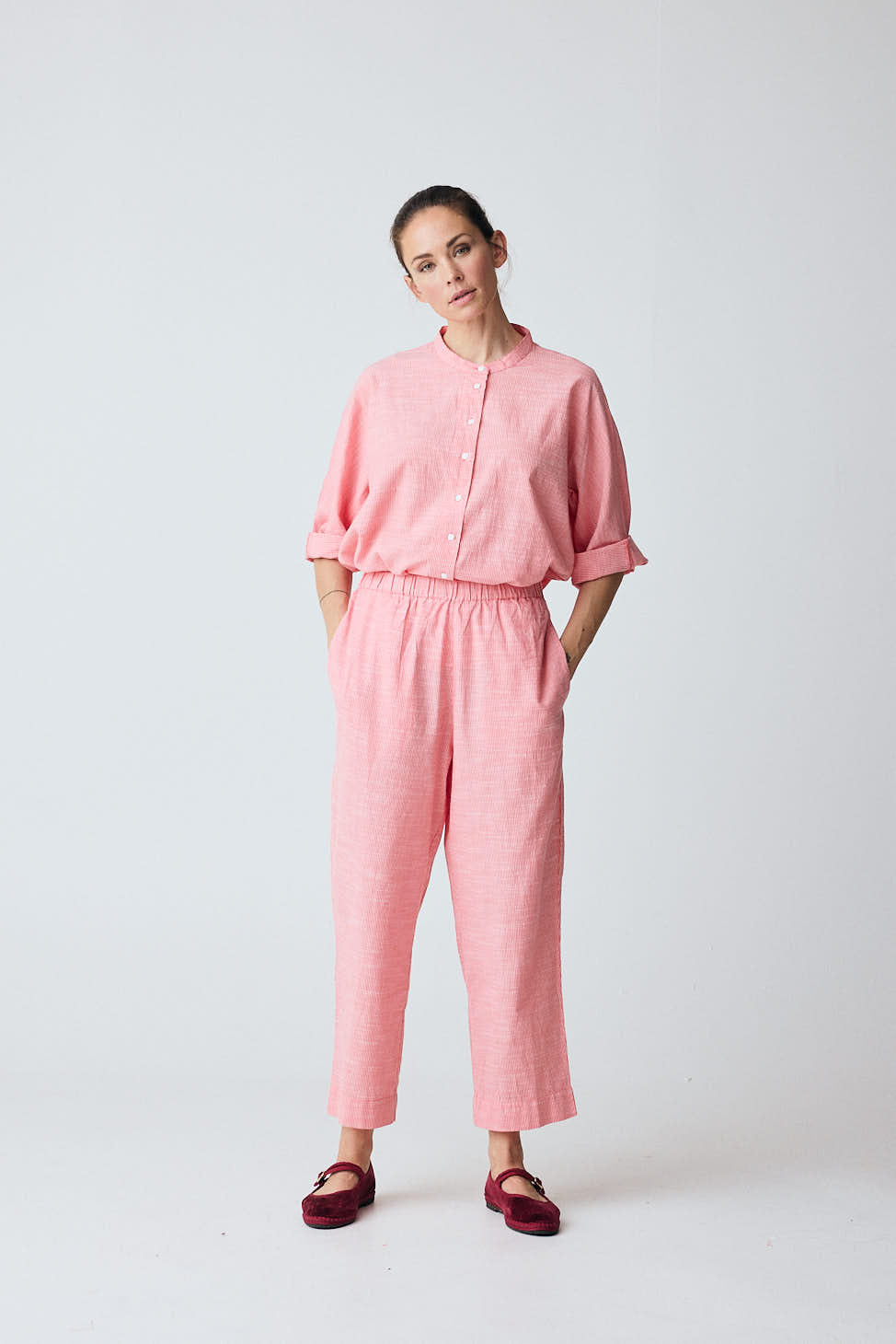 Bluse Seoul - Hot Coral Stripe / Koralle Gestreift