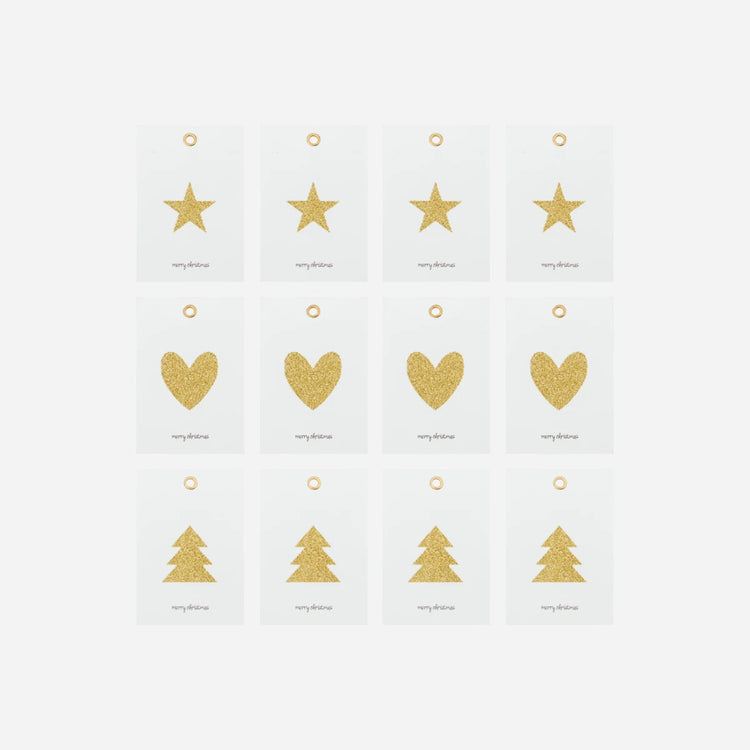 Geschenkanhänger Glitr - 12er Set weiß