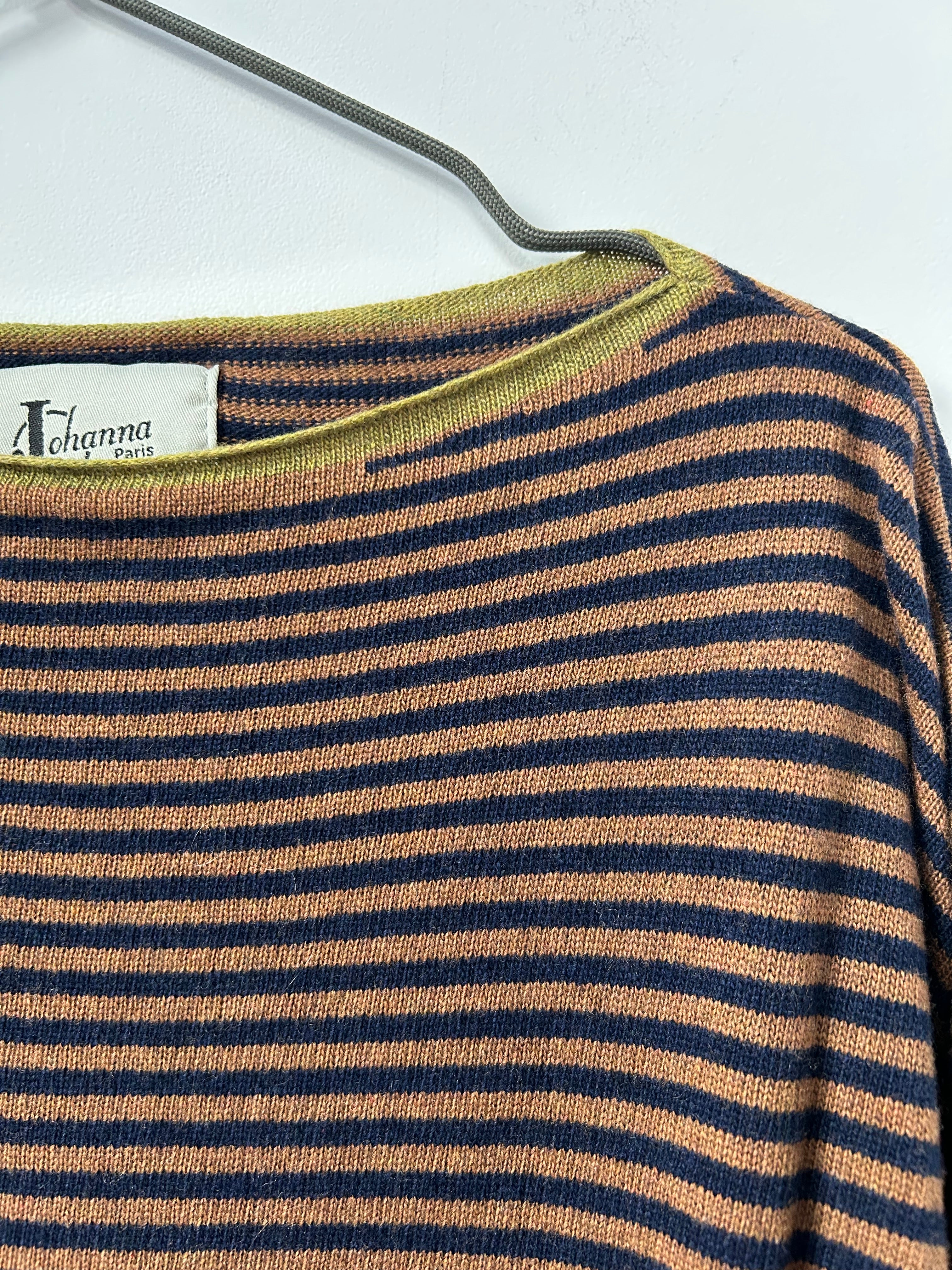 Ringelpullover mit Kaschmir - braun/dunkelblau