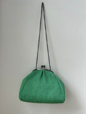 Große Clutch im Raffia-Stil - silver / hellgrün