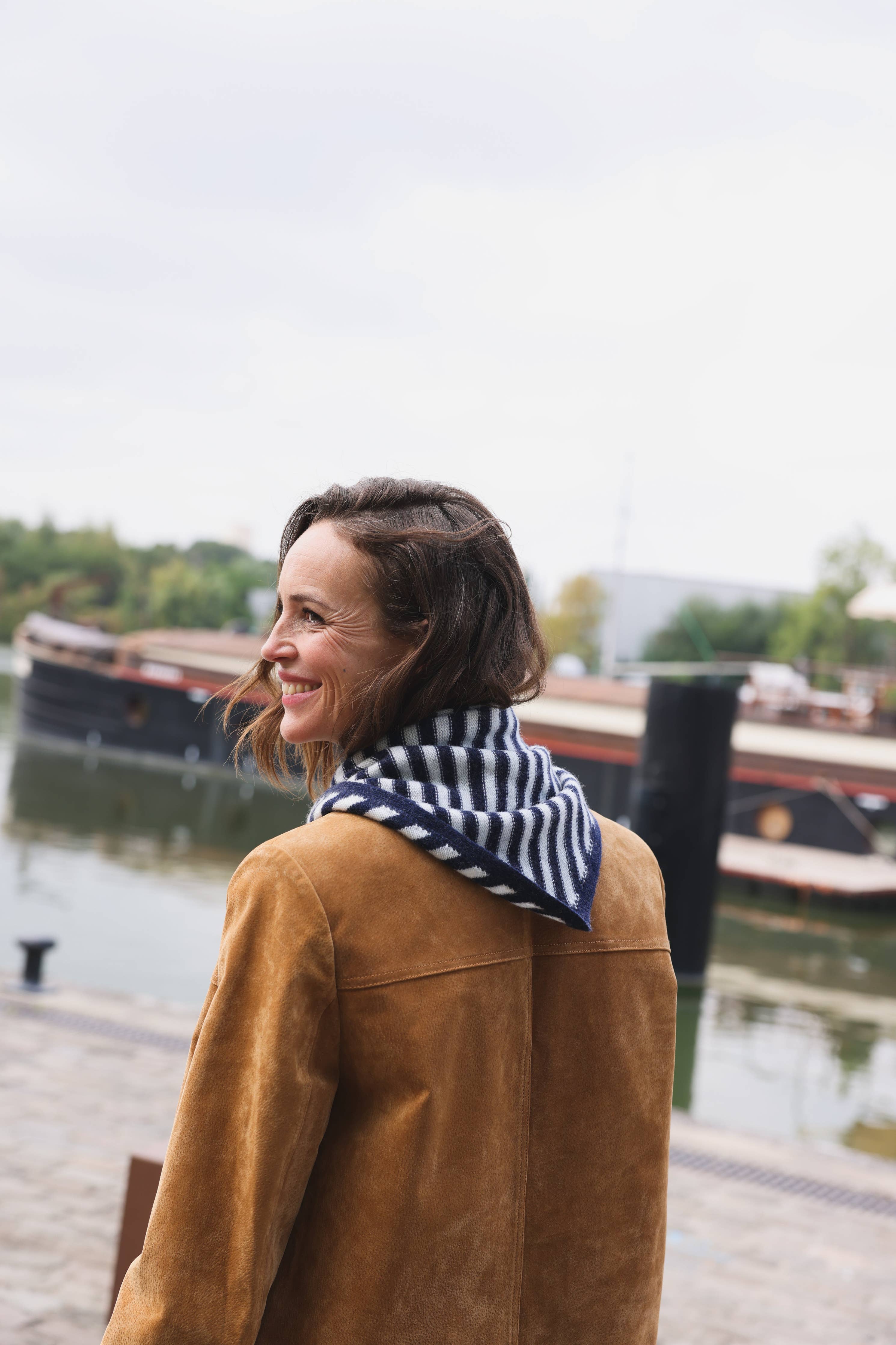 Schal Colette - gestreift ecru/marine