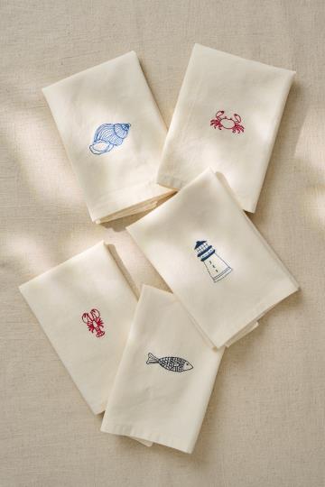 Stoffserviette Atlantis mit Muschel bestickt - Konchylie blau