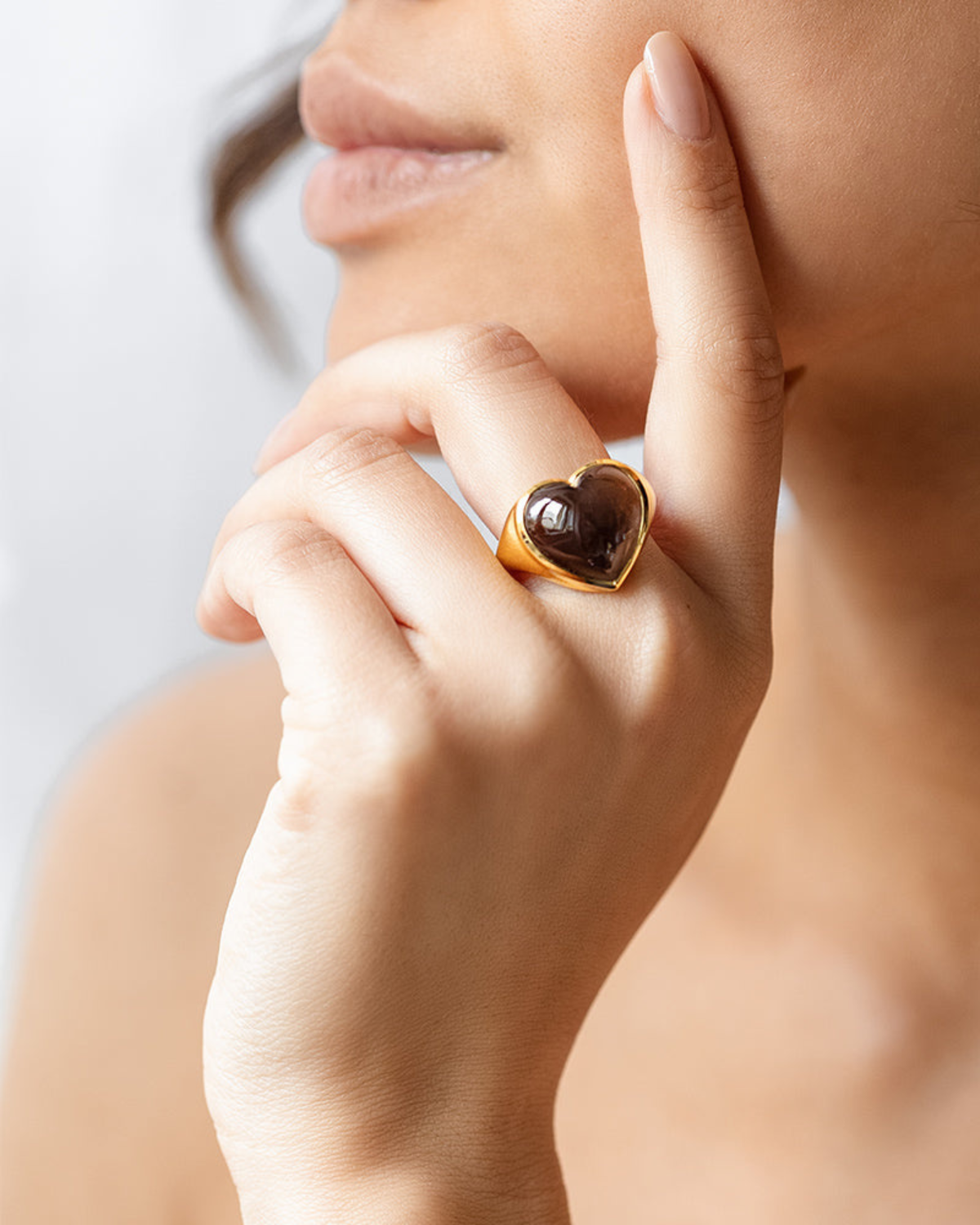 Ring La La Love Big Heart mit Rauchquarz - gold
