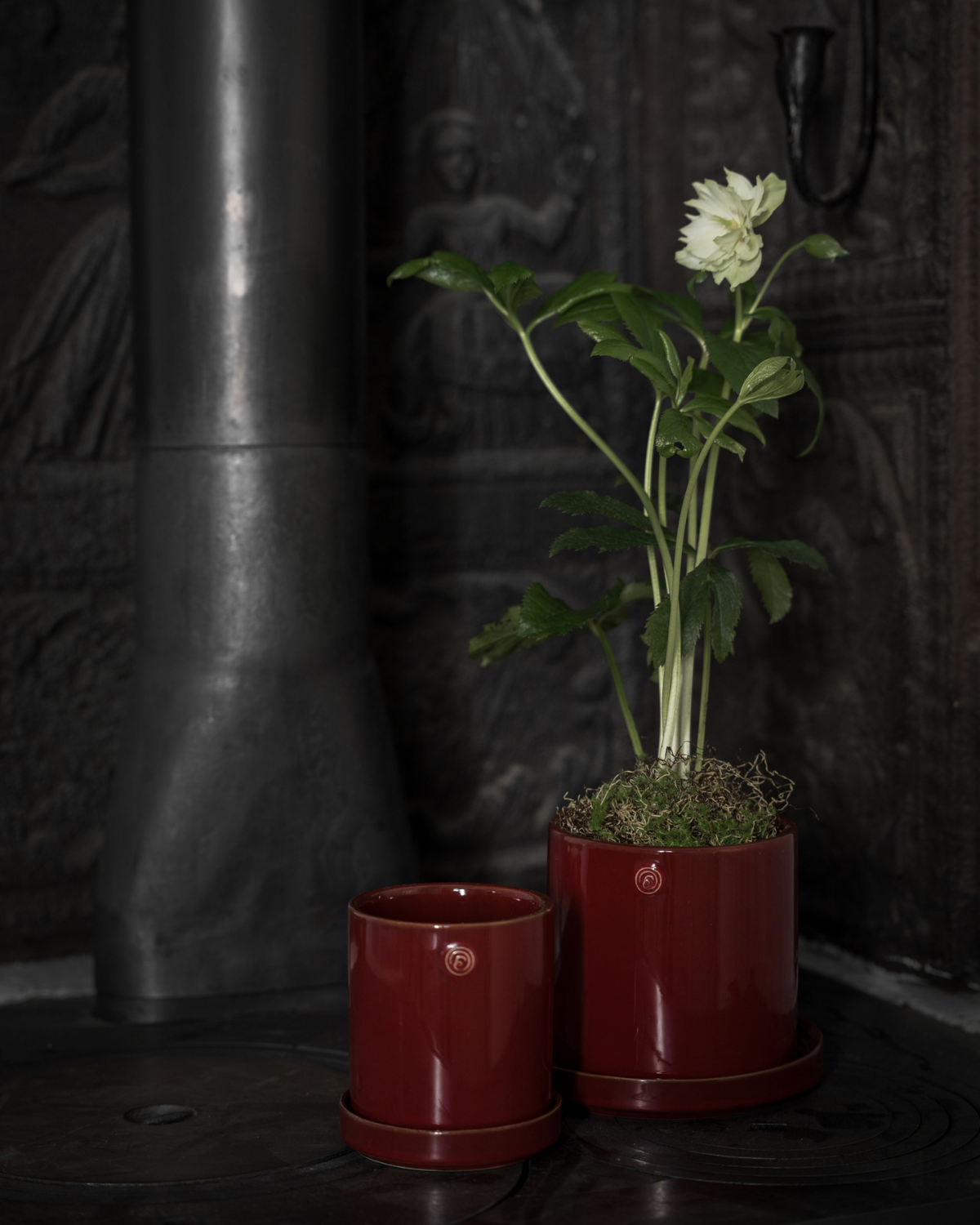 Blumentopf mit Untersetzer - Rot Ø 13 cm