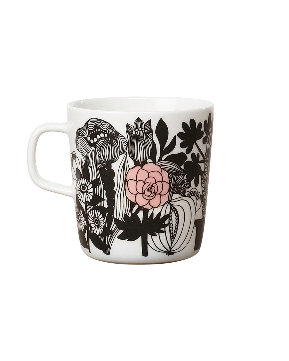 Große Tasse Oiva / Siirtolapuutarha - Schwarz / Weiß / Pink (400 ml)
