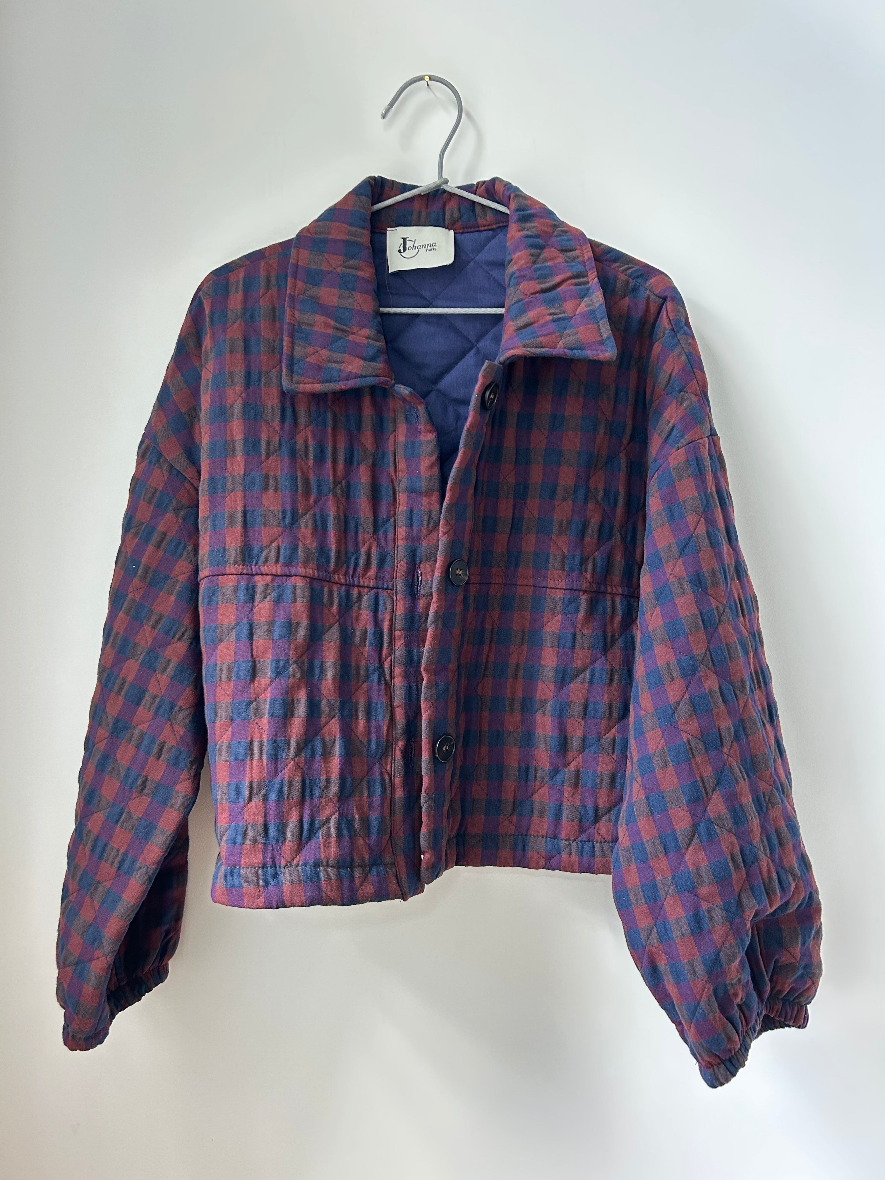 Kurze Herbstjacke kariert - Burgundy und Blau
