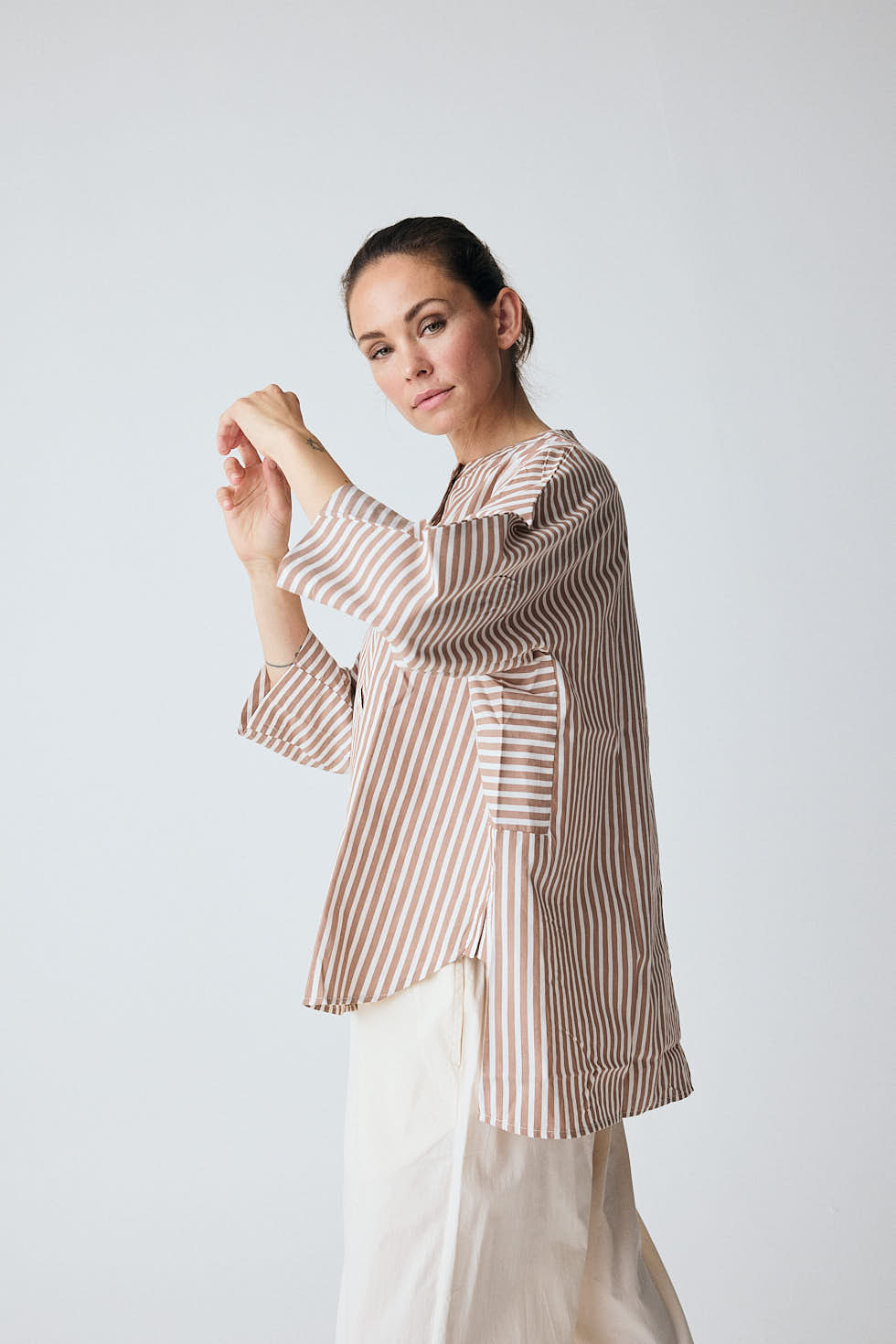 Bluse Seoul - Coffee Wide Stripe / Kaffee Gestreift