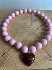 Halskette mit Perlen und Herz - Rosa und Braun