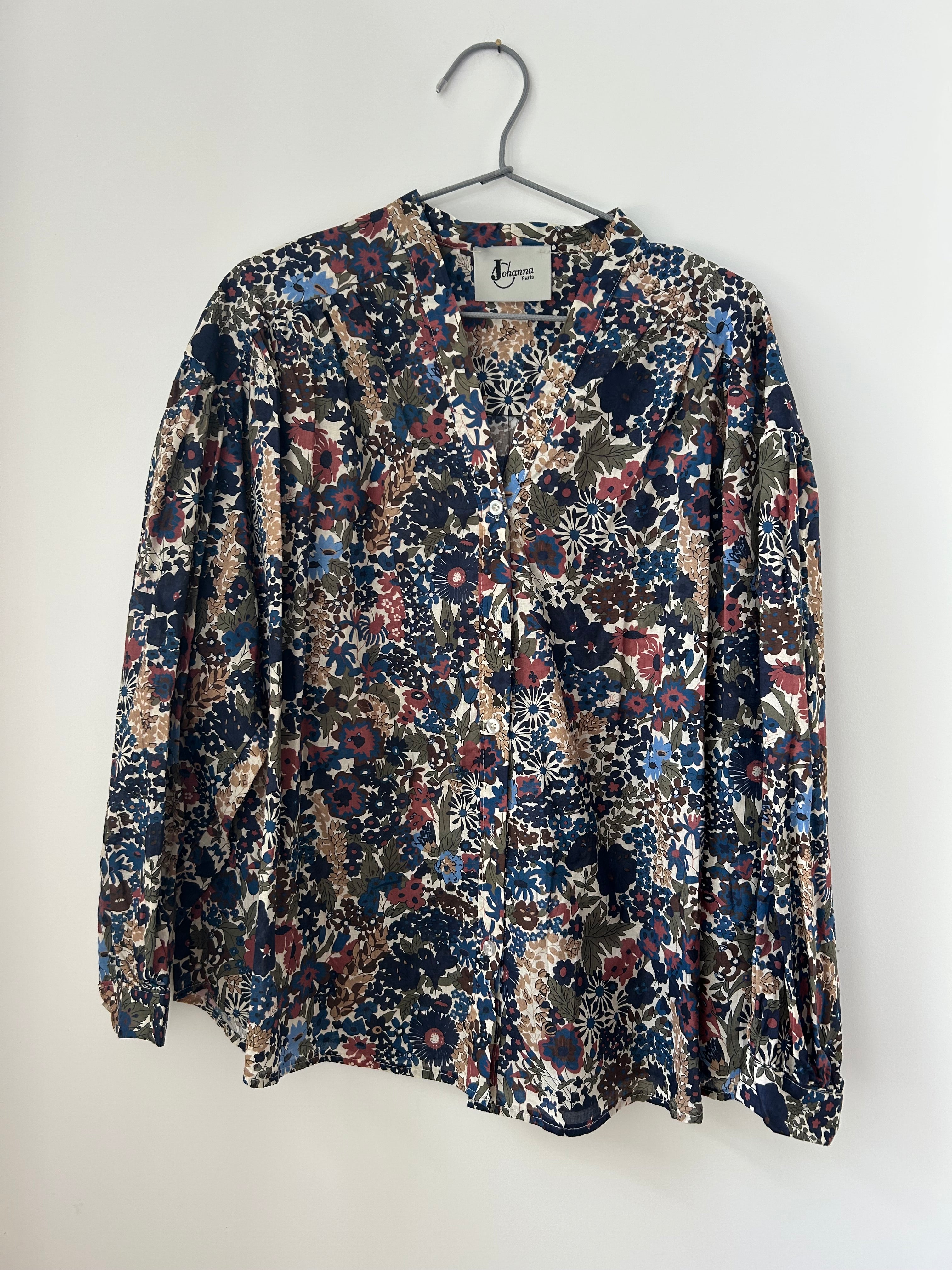 Langarmbluse mit Blumenmuster - blau