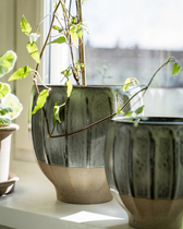 Übertopf aus Steingut - Grau/Natur (14 cm)