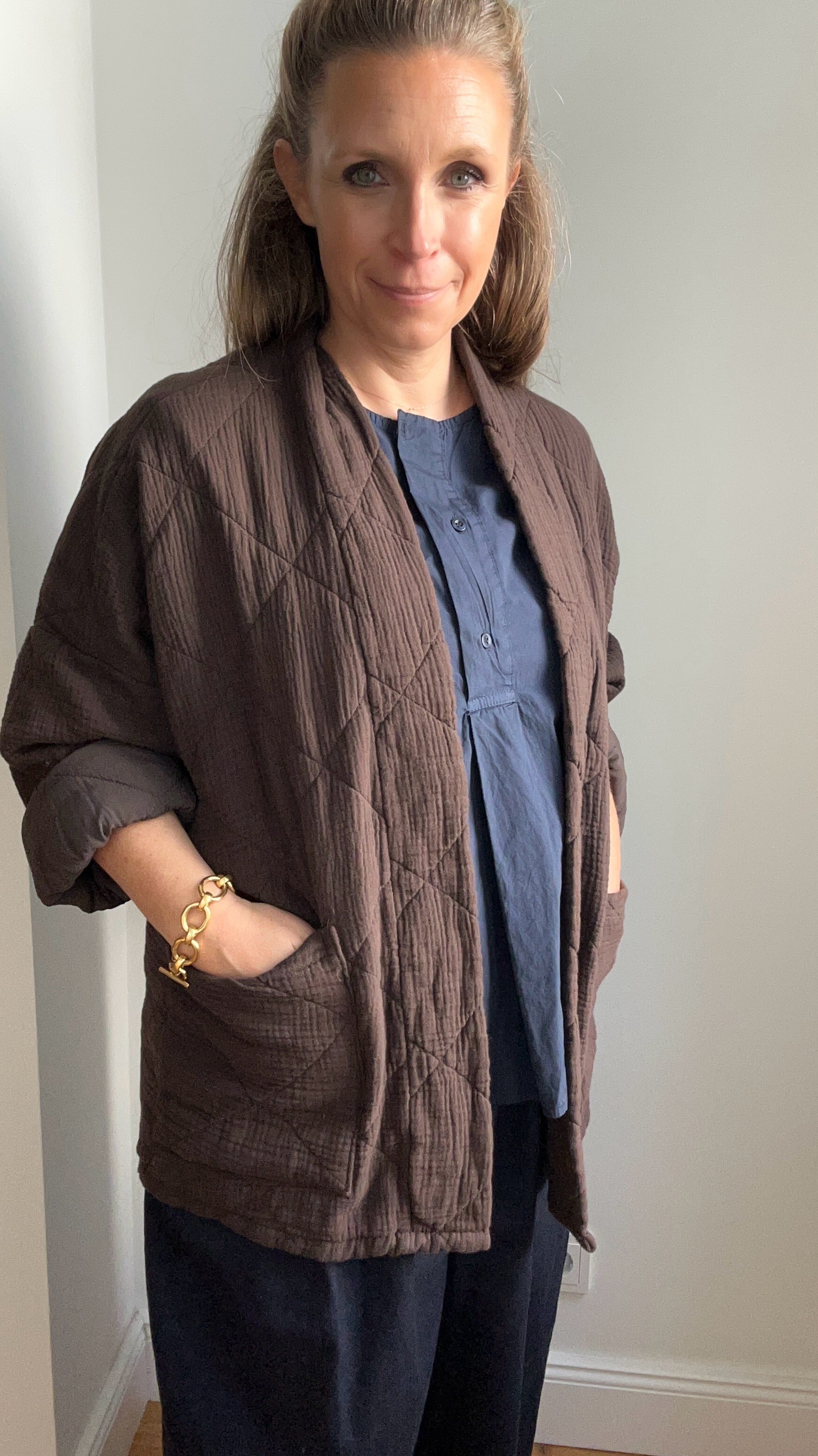 Lange Kimono-Jacke - braun