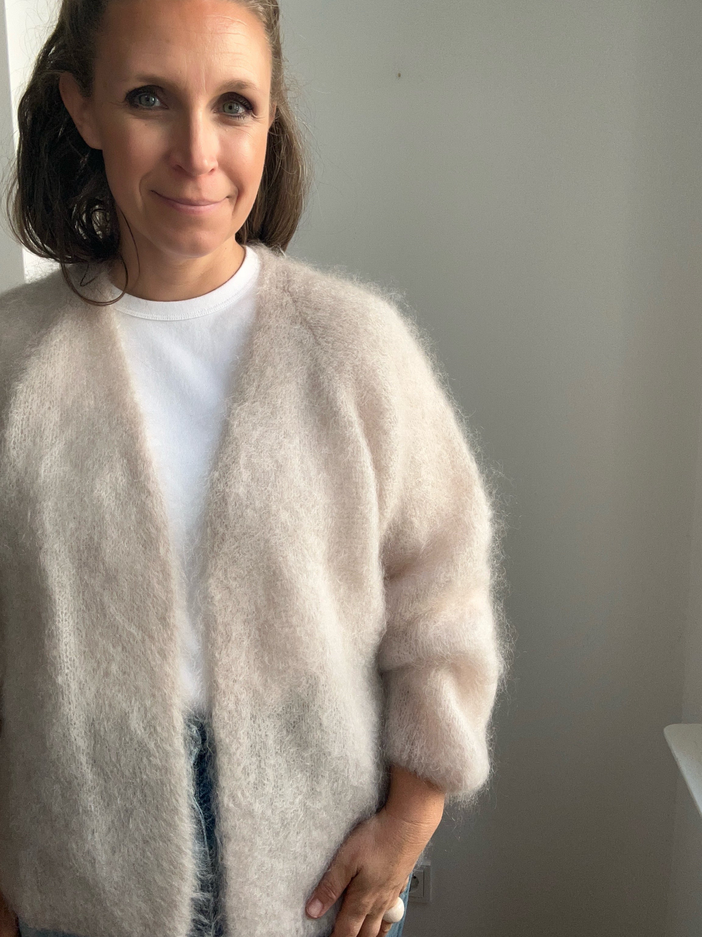 Kuschelweiche Strickjacke aus Mohair - Creme