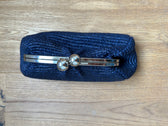kleine Clutch im Raffia-Stil - silver / dunkelblau