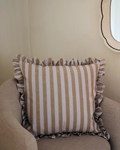 Kissenbezug Ina - Dusty Blue/Braun Gestreift (50 x 50 cm)