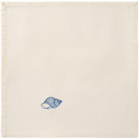 Stoffserviette Atlantis mit Muschel bestickt - Konchylie blau