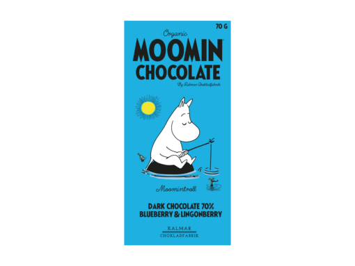 Mumin-Schokolade Moomintroll – Zartbitterschokolade mit Preiselbeeren und Heidelbeeren 70 g